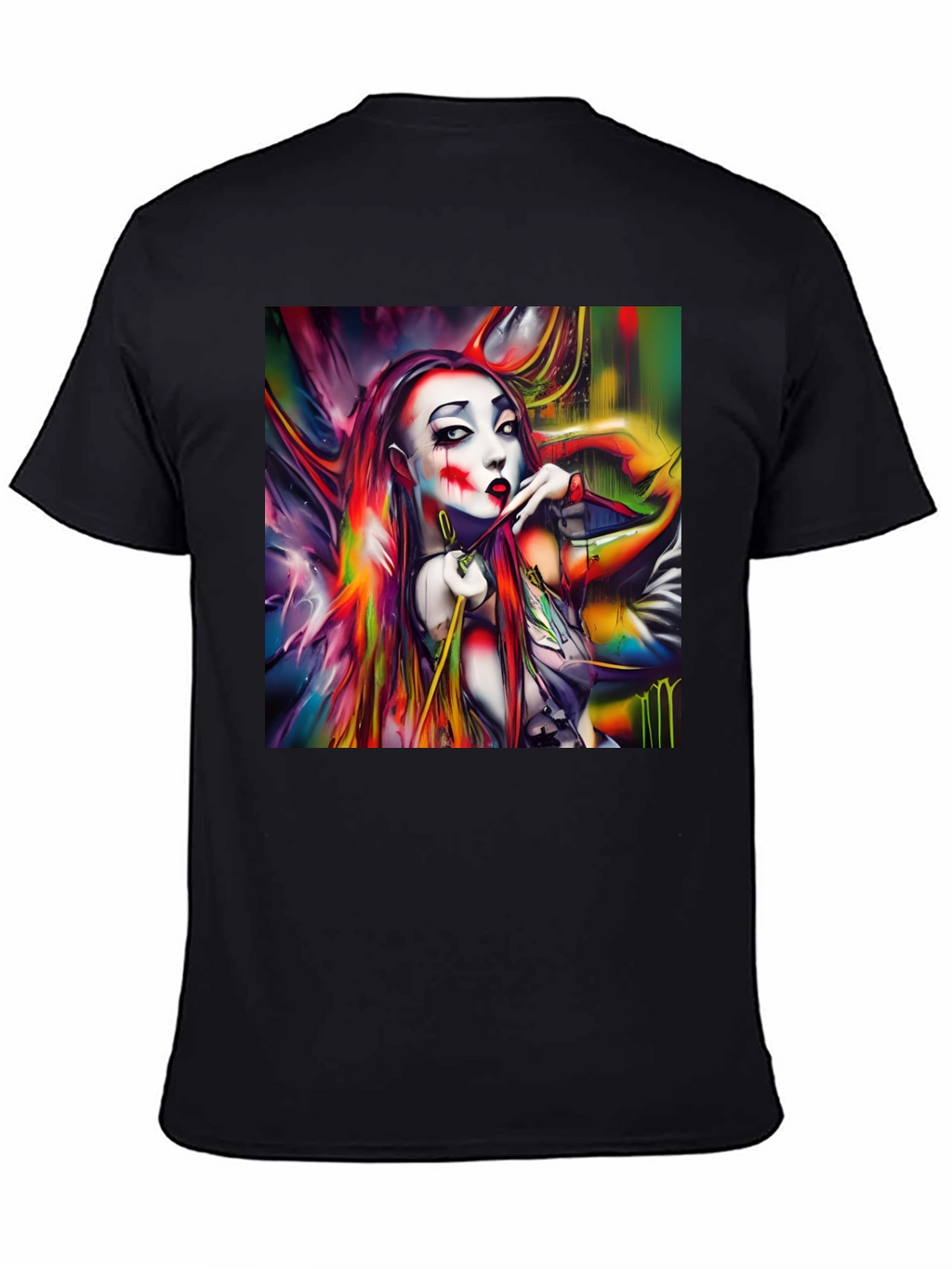 Abstract Art Clown Graphic Print Black T-Shirt