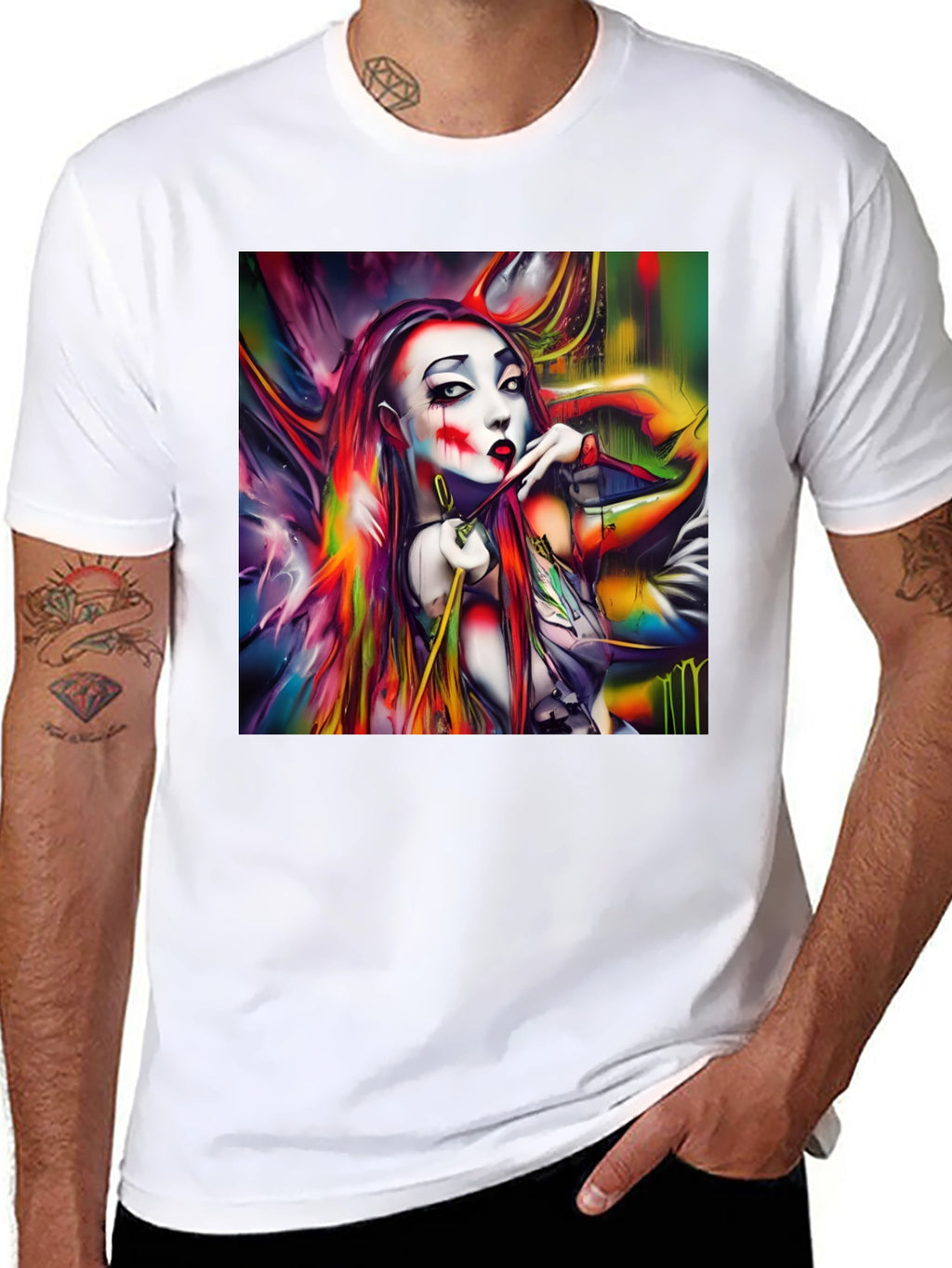 Abstract Art Clown Graphic Print Black T-Shirt