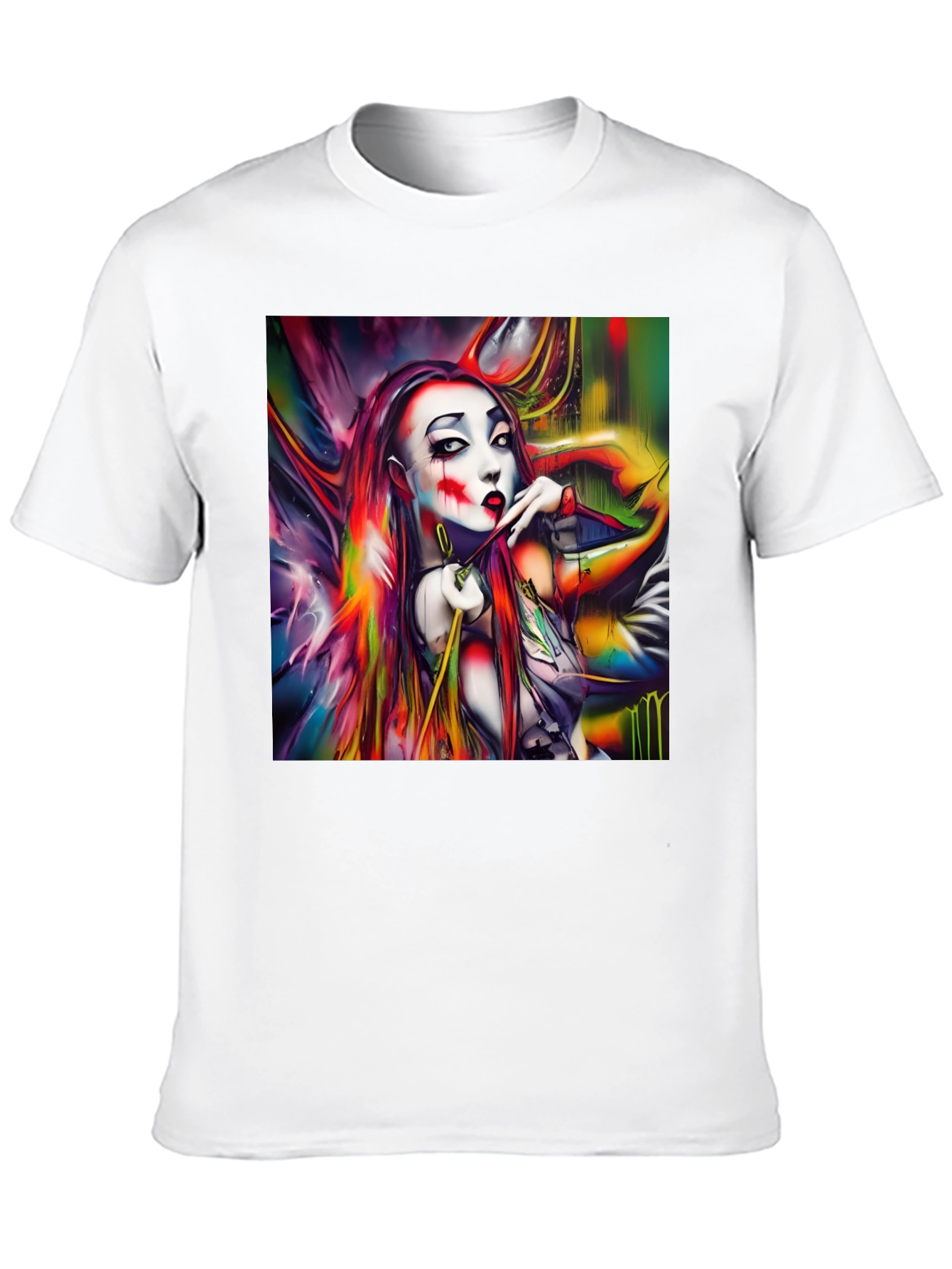 Abstract Art Clown Graphic Print Black T-Shirt