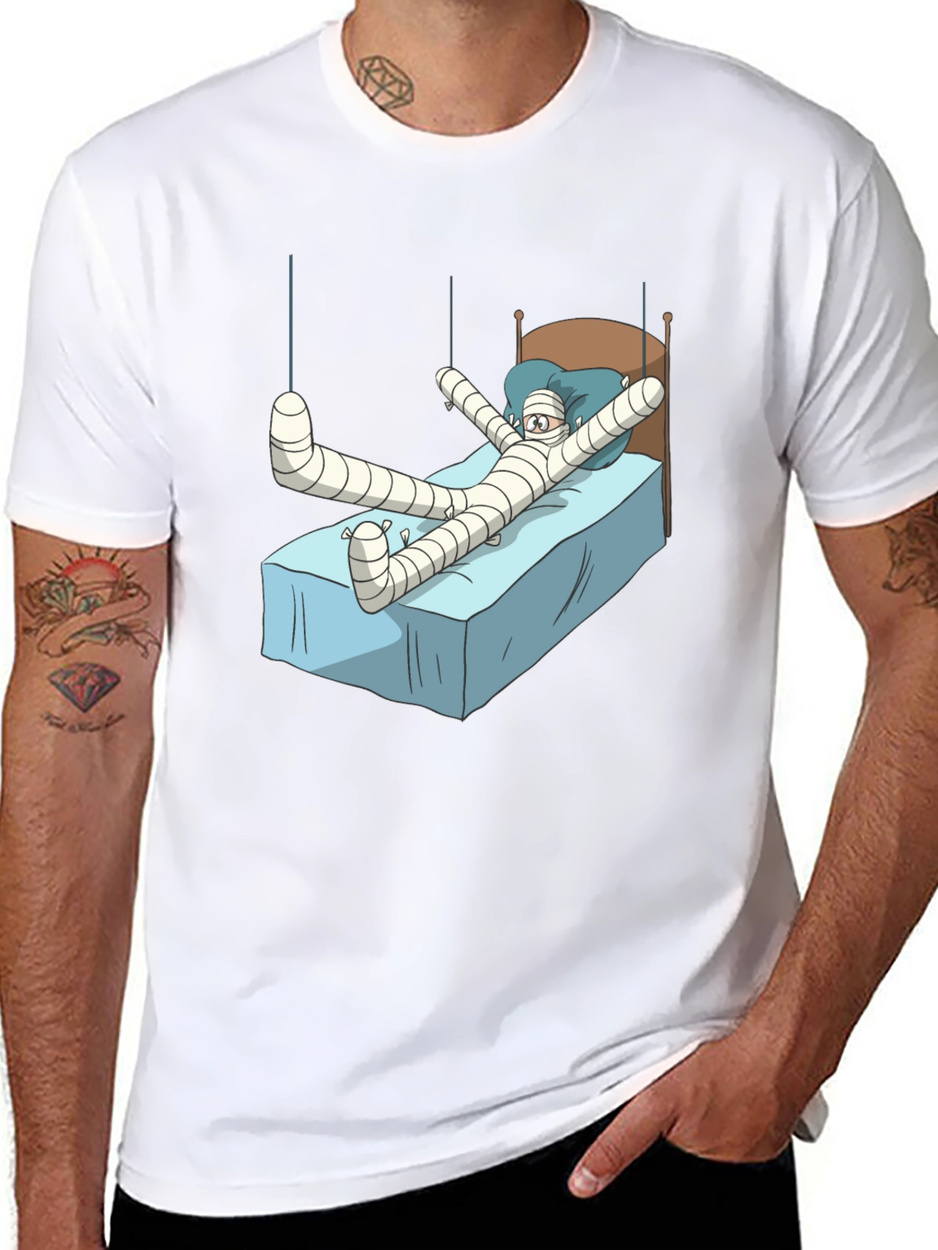 Funny Mummy Bed Cartoon Graphic T-Shirt
