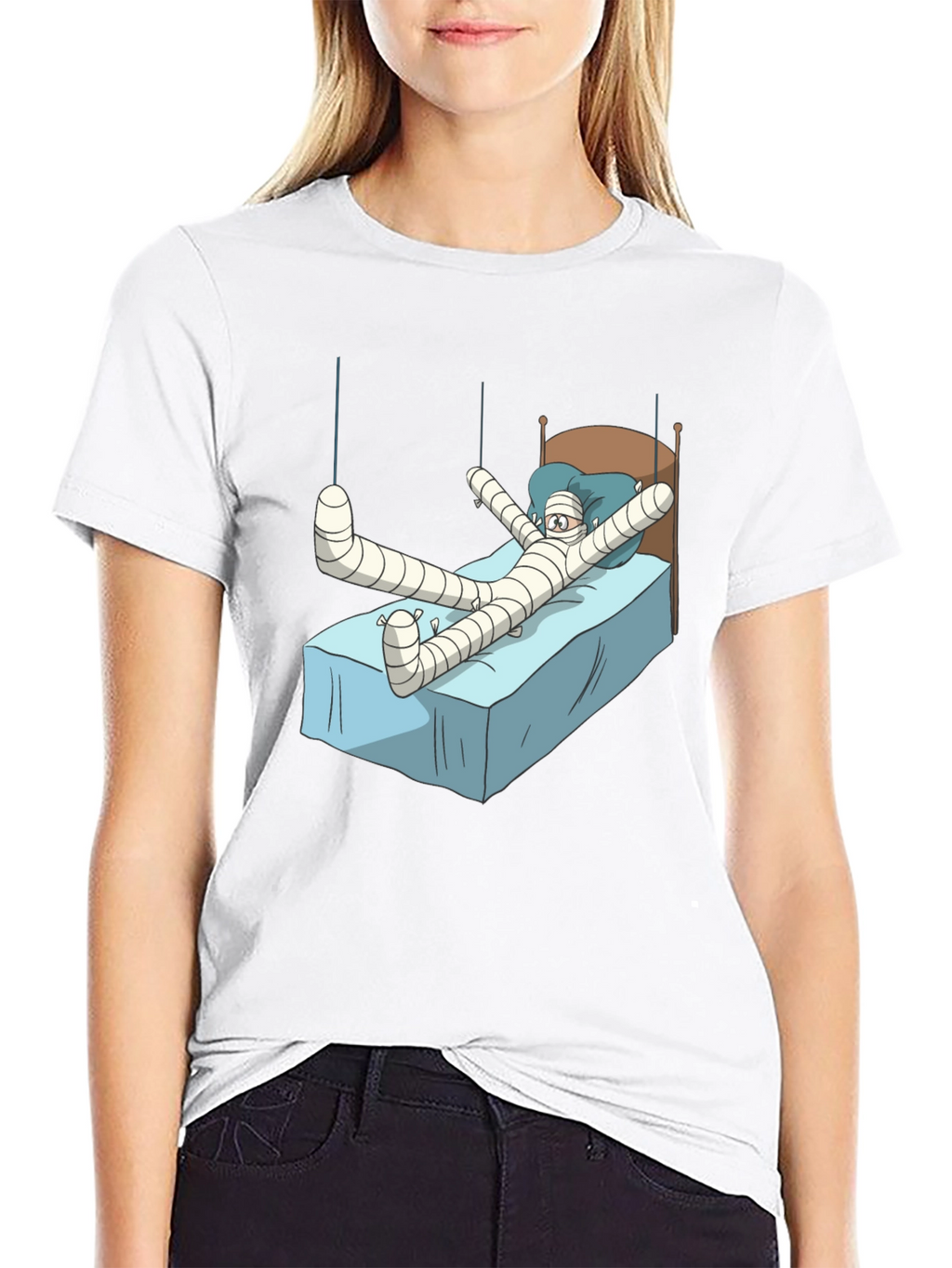 Funny Mummy Bed Cartoon Graphic T-Shirt