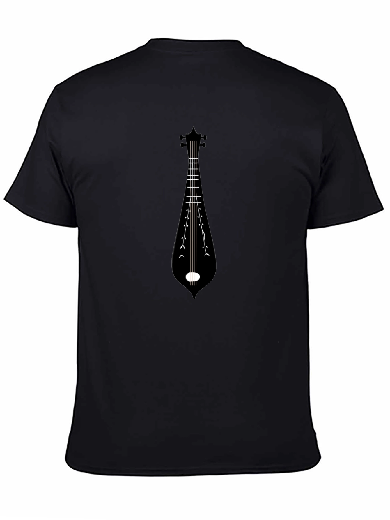 Black Tee with Musical Instrument Graphic