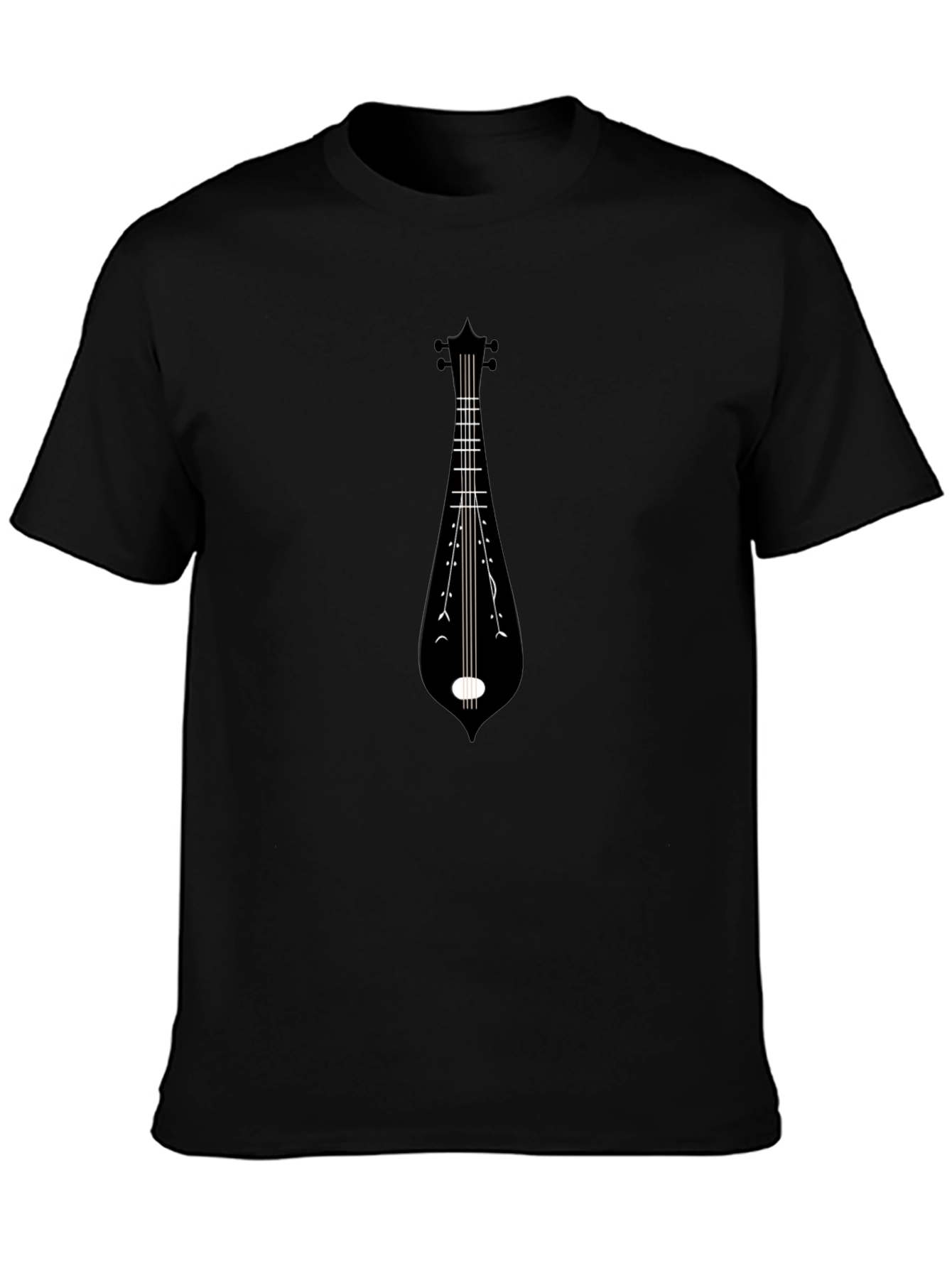 Black Tee with Musical Instrument Graphic