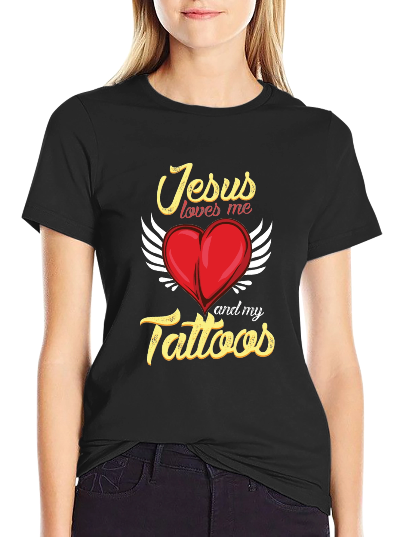 Jesus Loves Me and My Tattoos Black T-Shirt