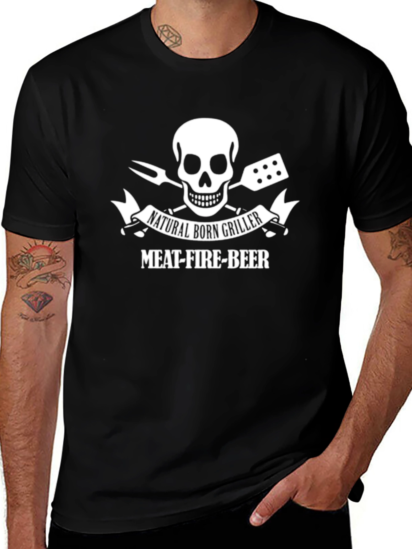 Natural Born Griller - Meat Fire Beer T-Shirt