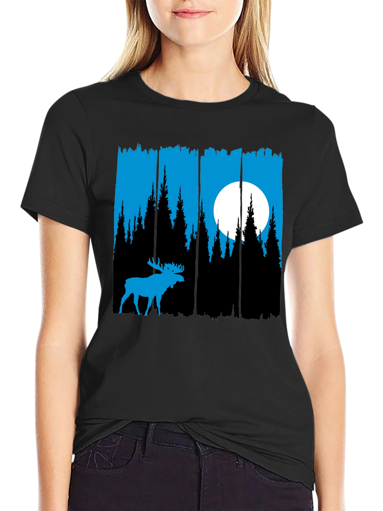Moose Forest Graphic Tee - Black Unisex Shirt