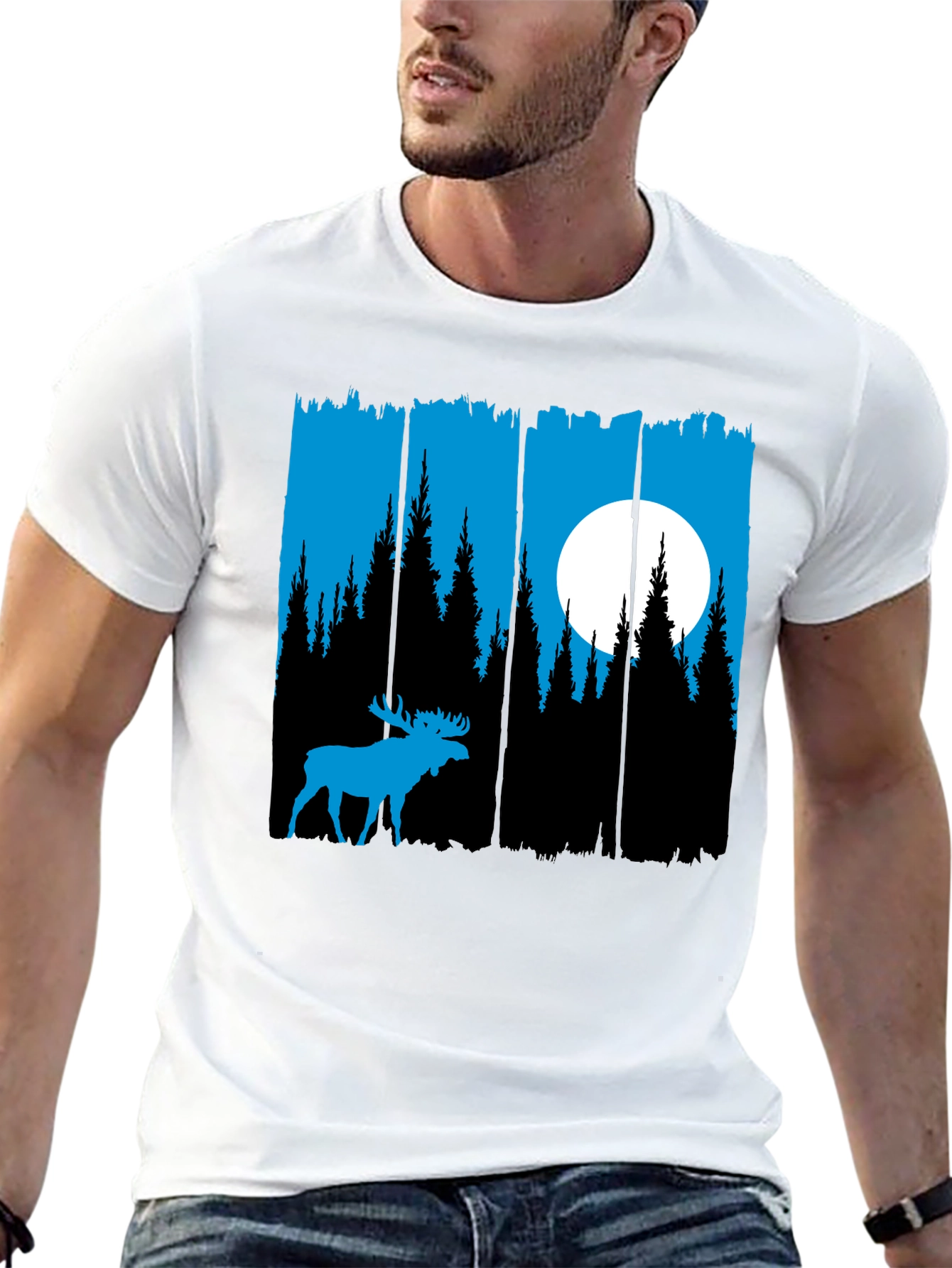 Moose Forest Graphic Tee - Black Unisex Shirt