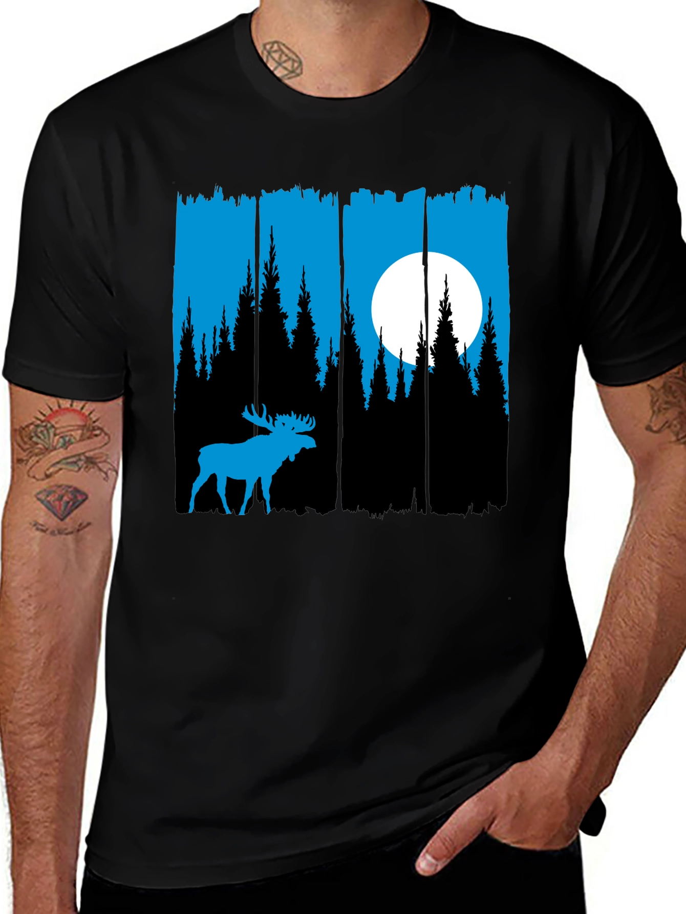 Moose Forest Graphic Tee - Black Unisex Shirt