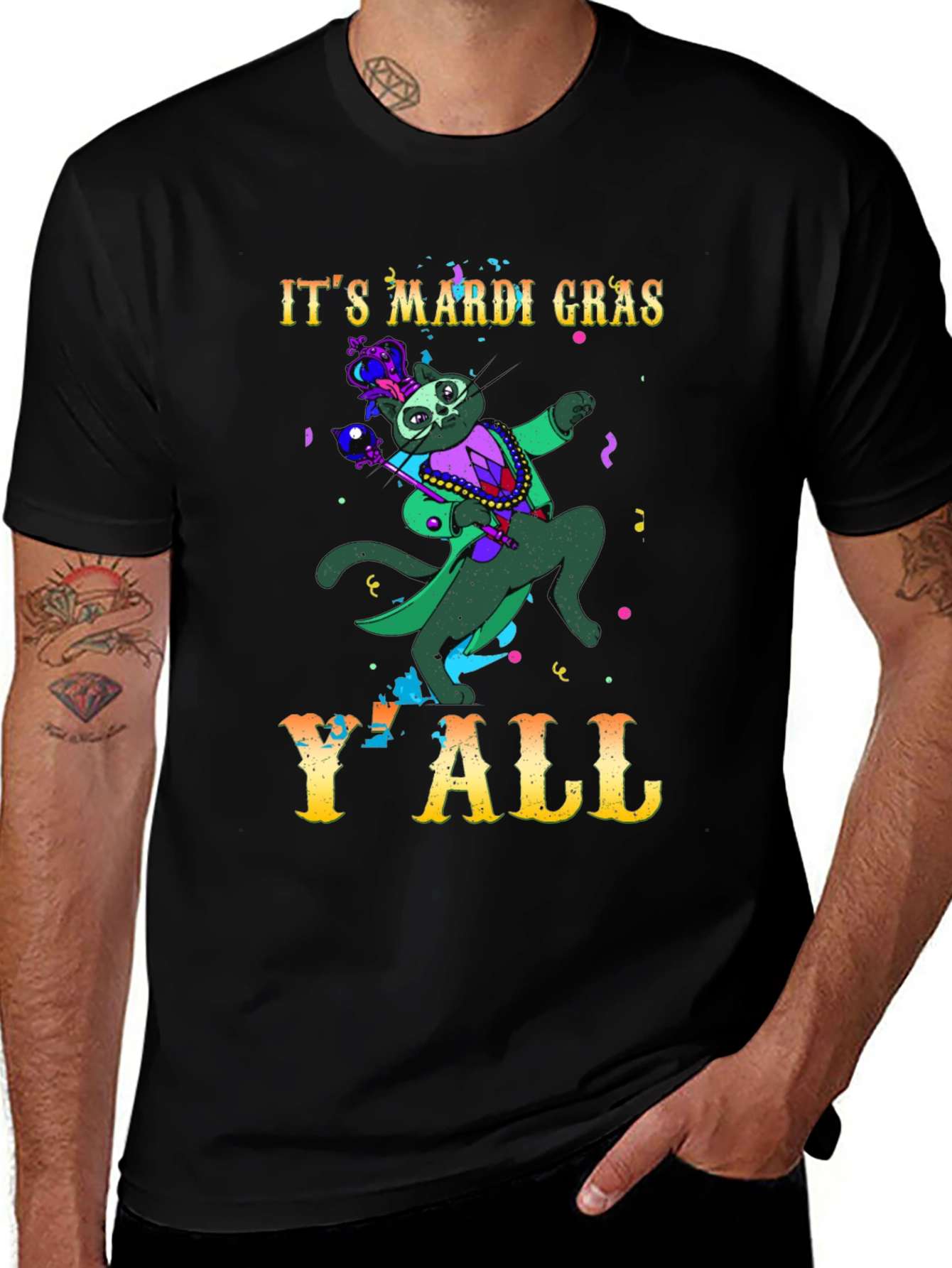 Mardi Gras Cat T-Shirt: Its Mardi Gras YAll!