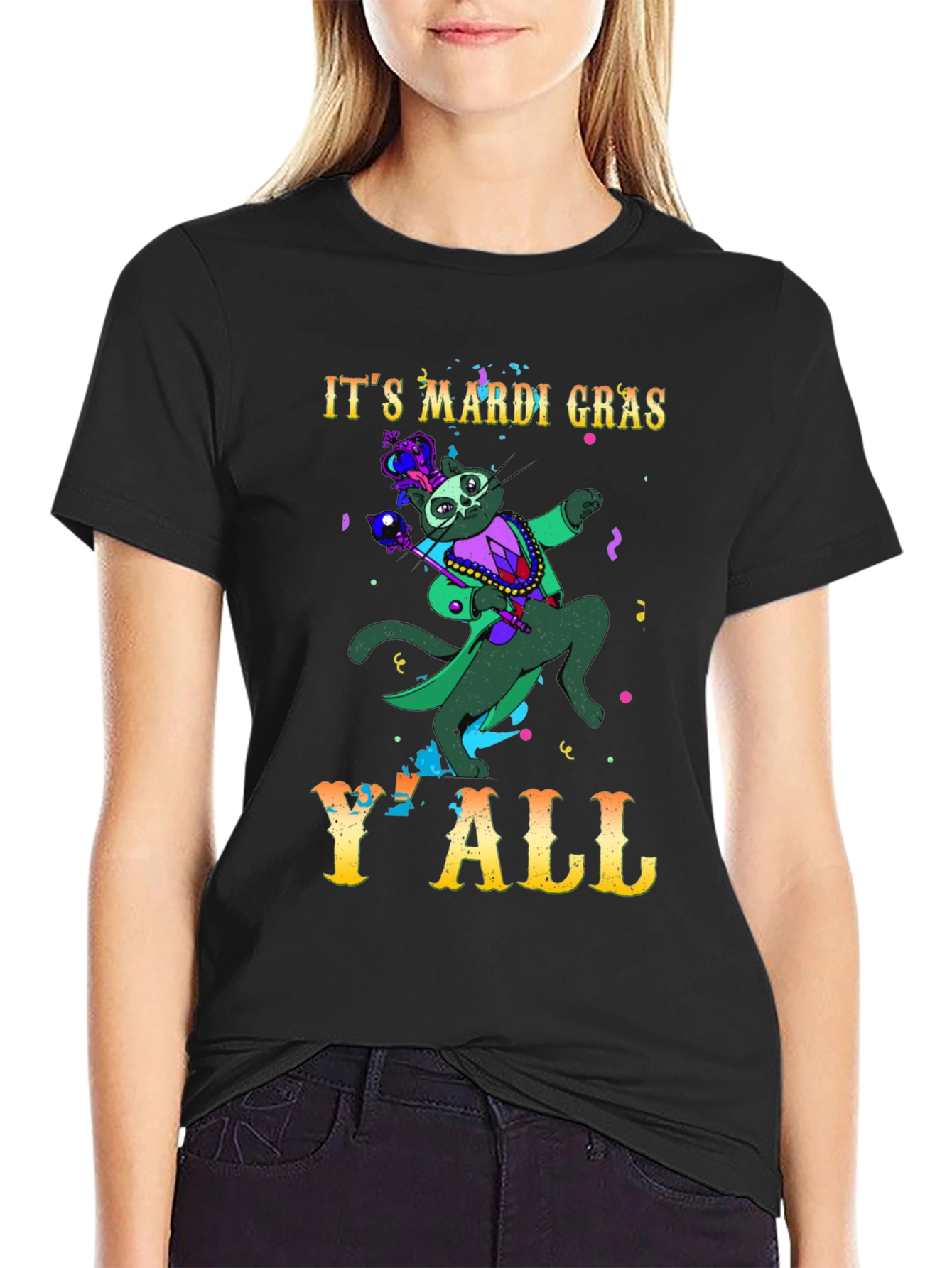 Mardi Gras Cat T-Shirt: Its Mardi Gras YAll!