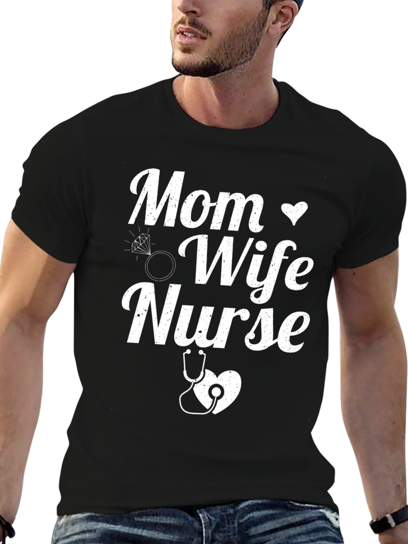 Mom Wife Nurse Graphic T-Shirt - Black