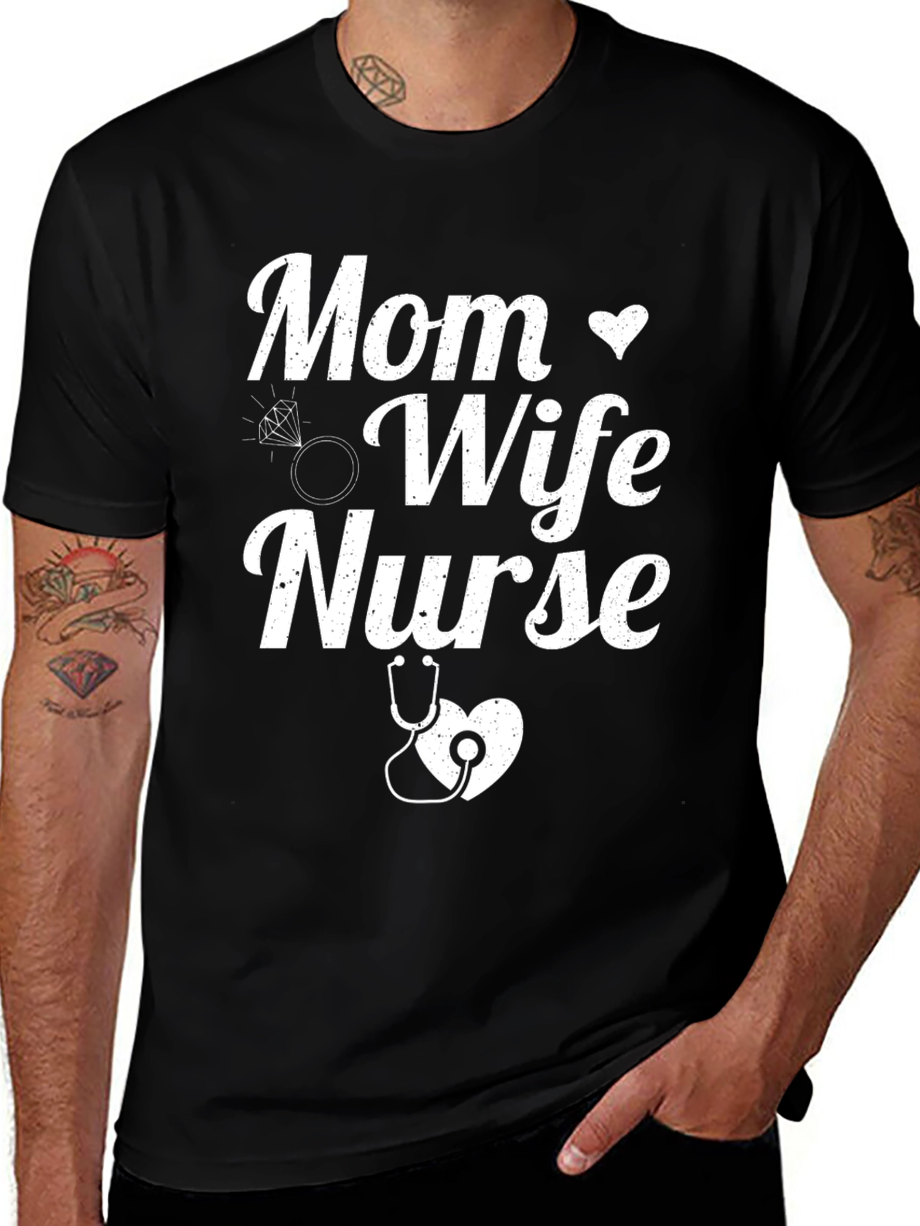 Mom Wife Nurse Graphic T-Shirt - Black