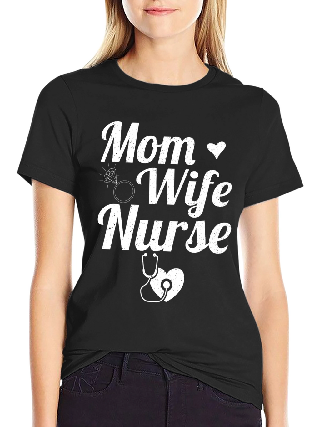 Mom Wife Nurse Graphic T-Shirt - Black