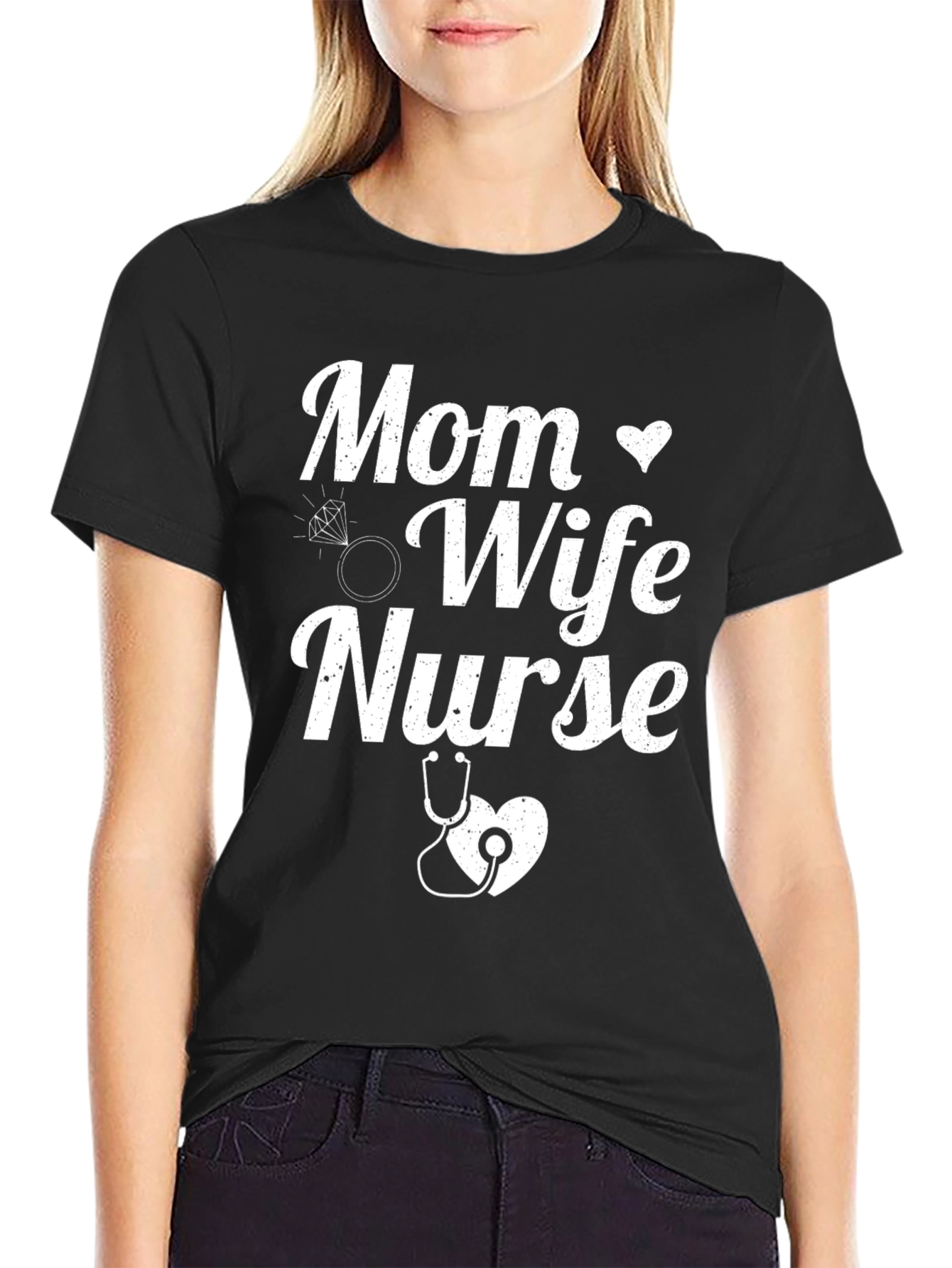 Mom Wife Nurse Graphic T-Shirt - Black