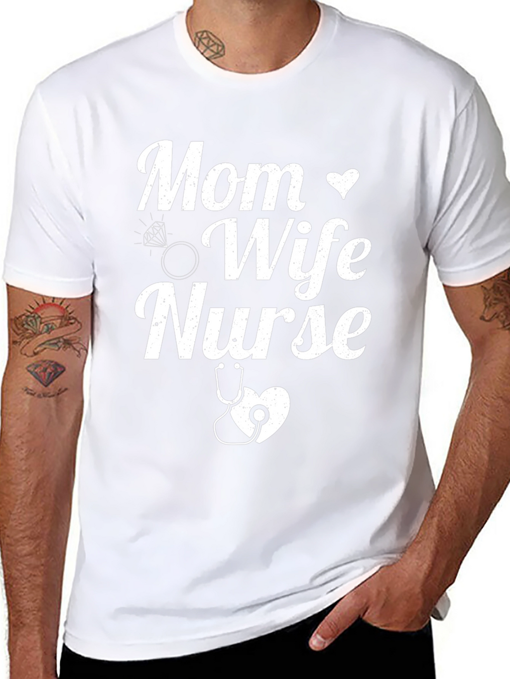 Mom Wife Nurse Graphic T-Shirt - Black