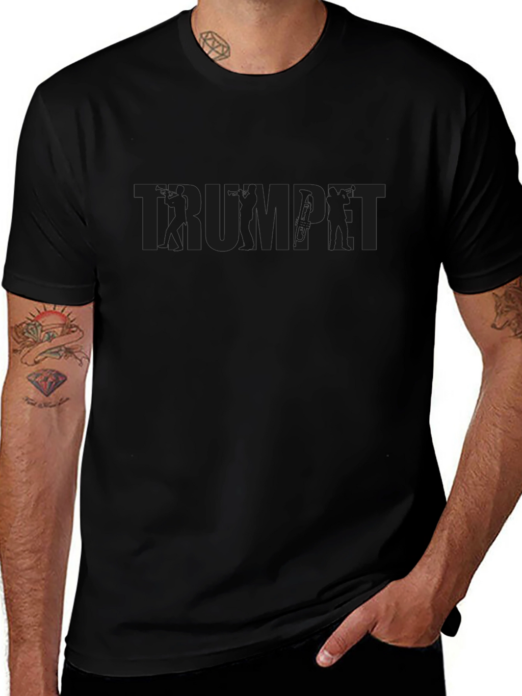 Black Trumpet Graphic Print T-Shirt