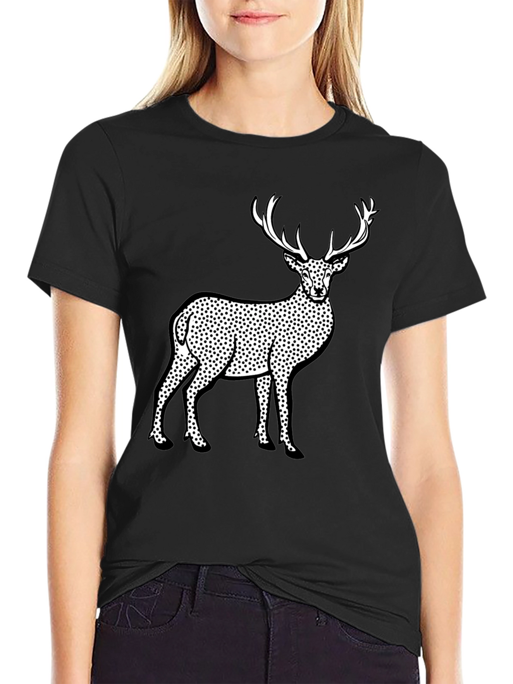 Deer Print Black T-Shirt