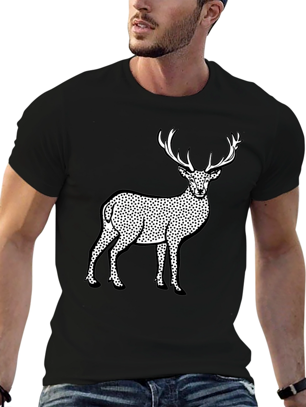 Deer Print Black T-Shirt