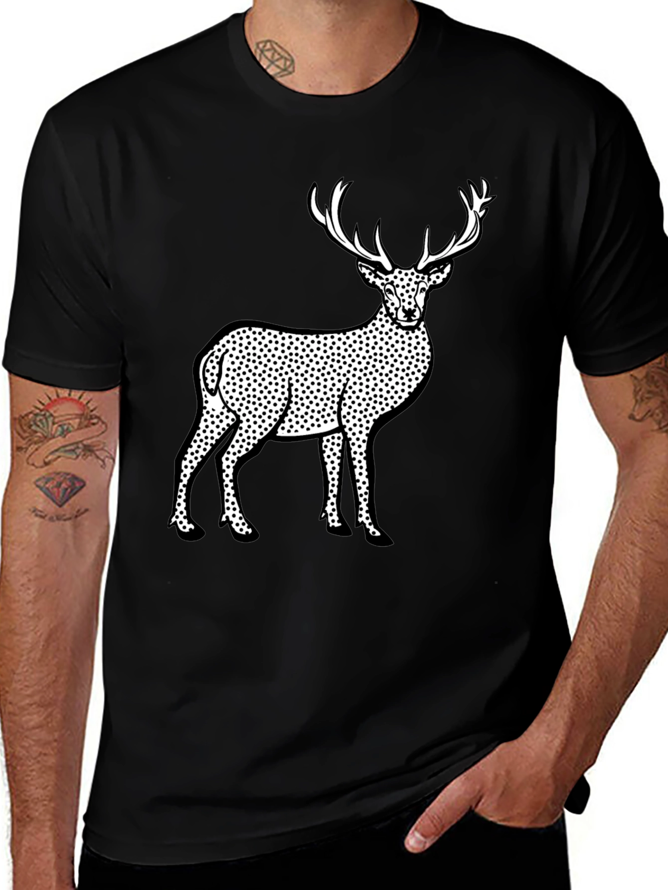 Deer Print Black T-Shirt