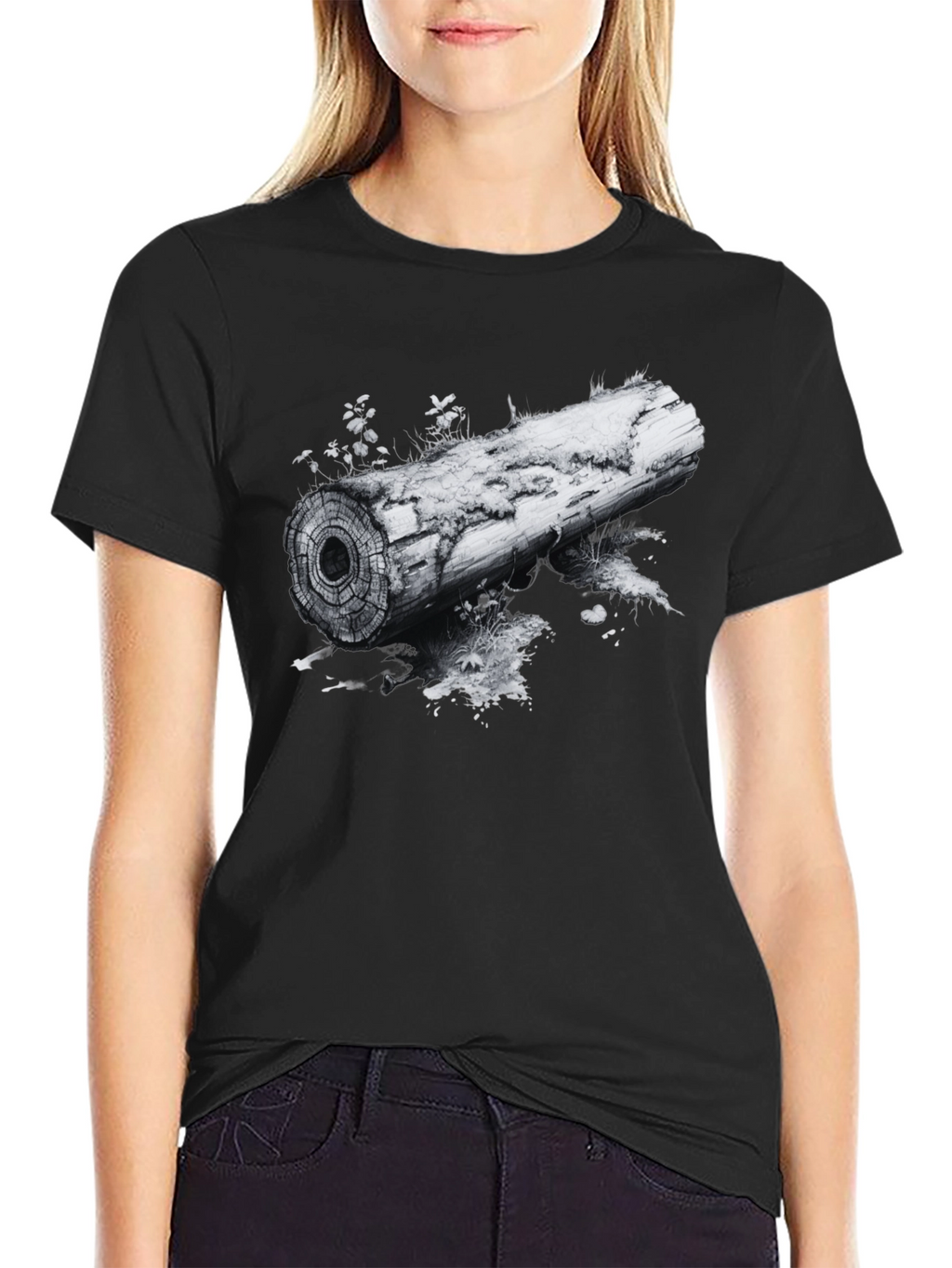Nature Inspired Log Graphic Tee - Black