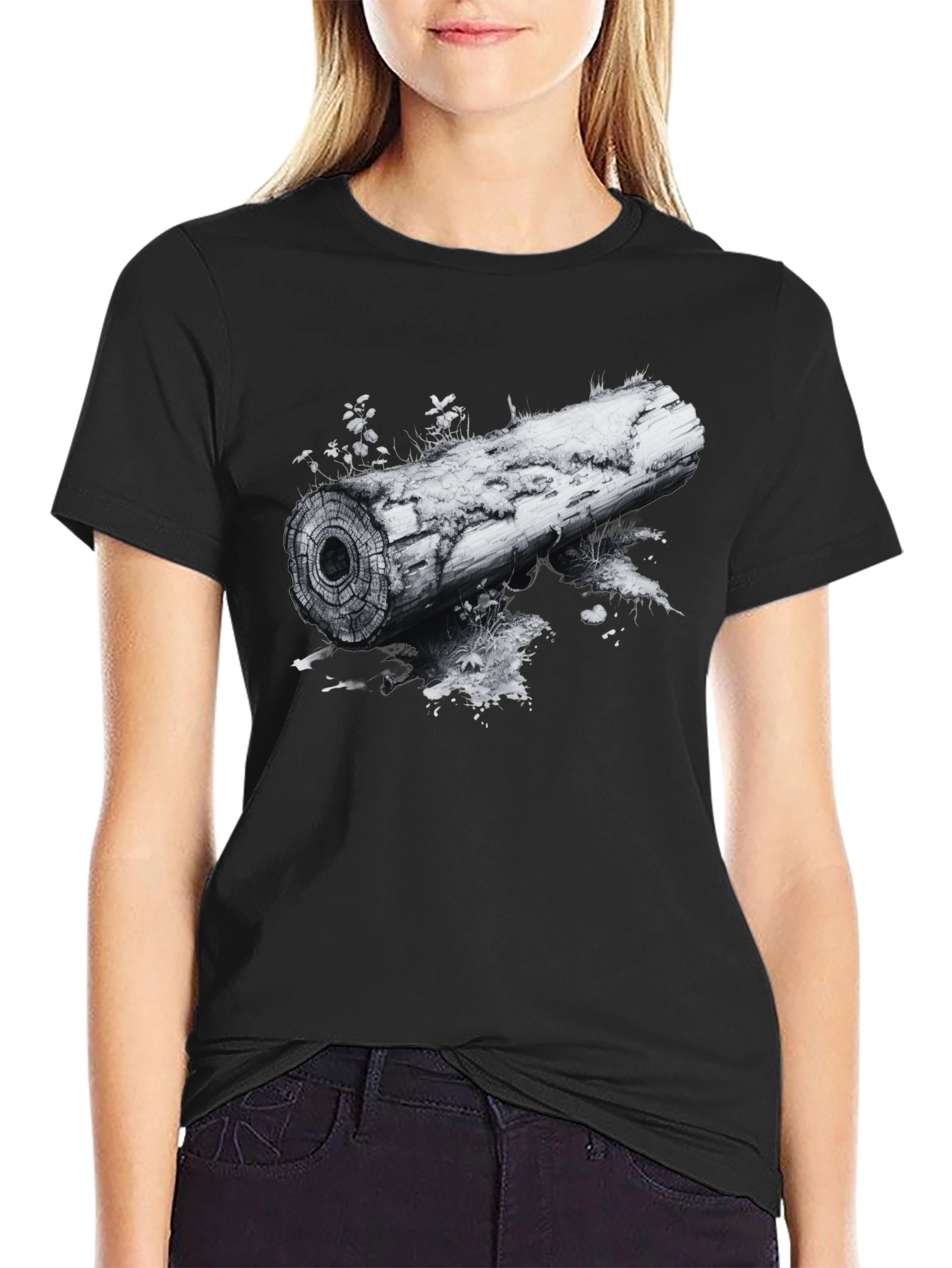 Nature Inspired Log Graphic Tee - Black