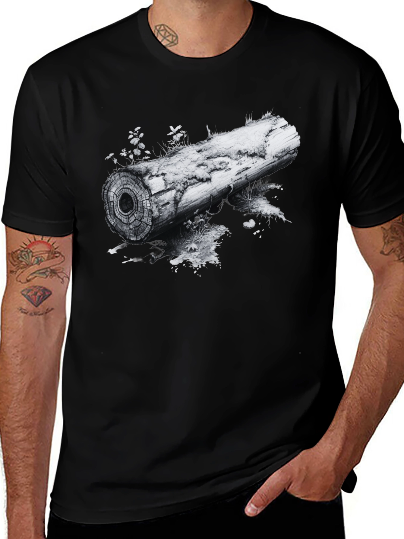 Nature Inspired Log Graphic Tee - Black