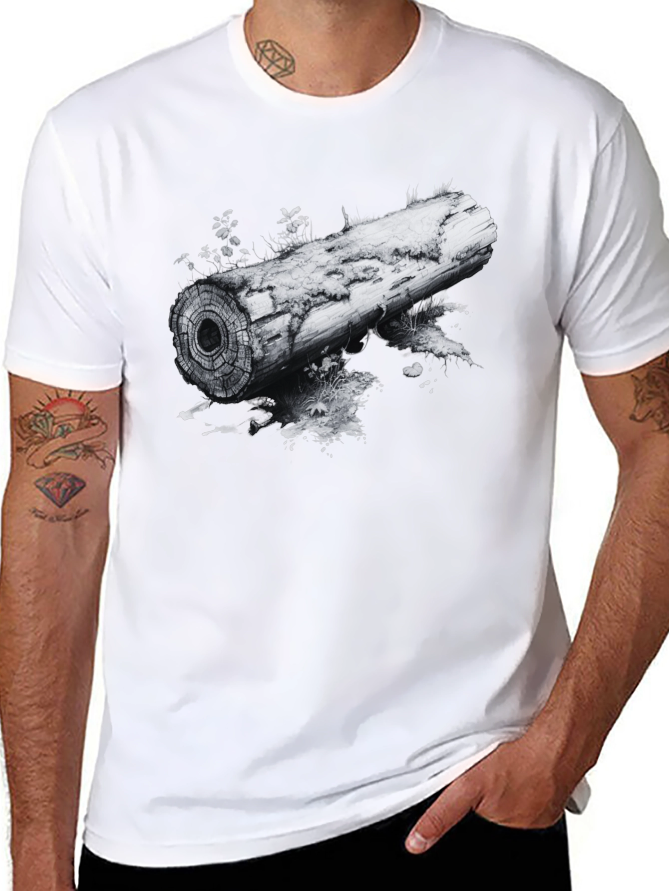 Nature Inspired Log Graphic Tee - Black
