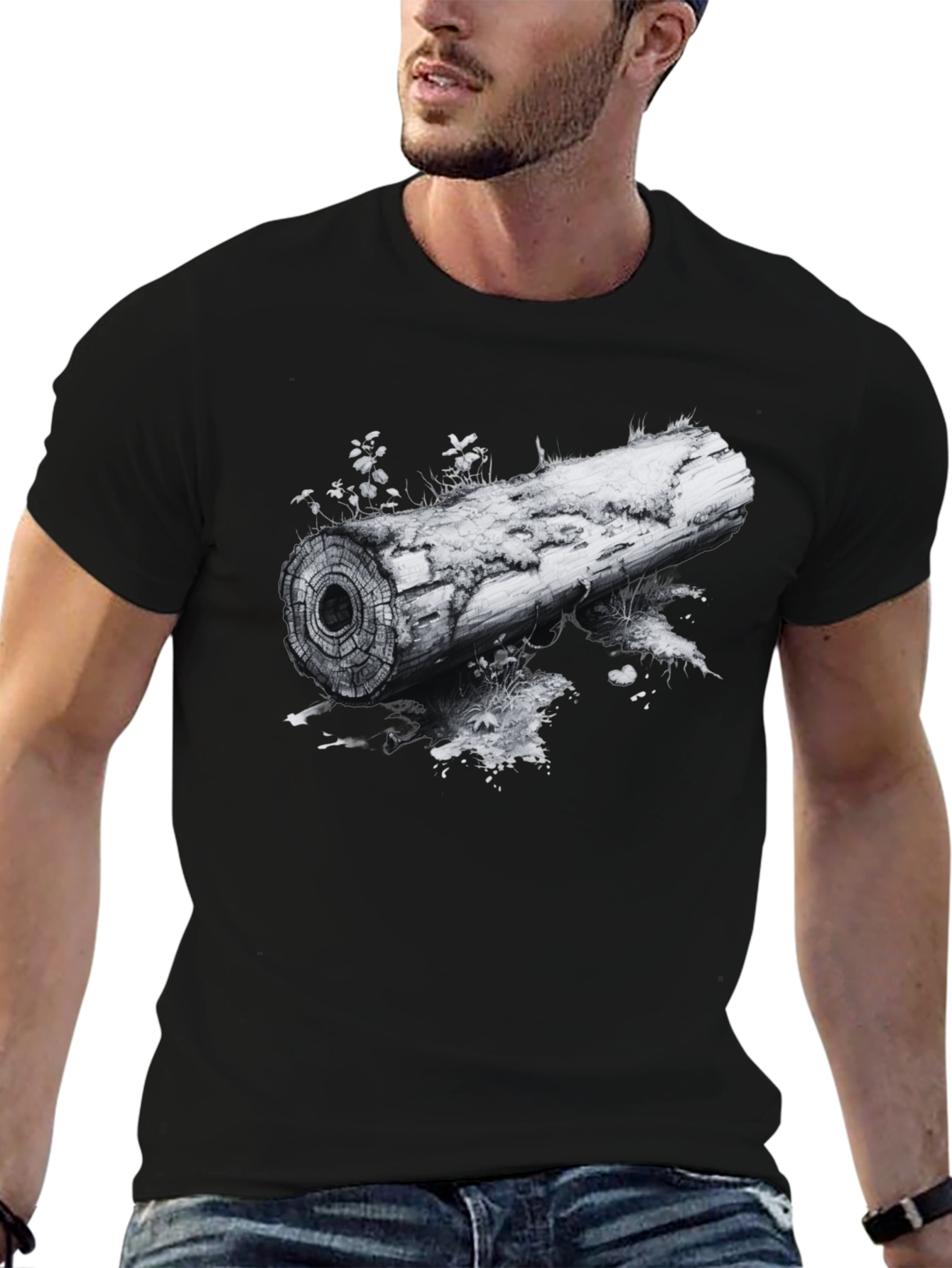 Nature Inspired Log Graphic Tee - Black