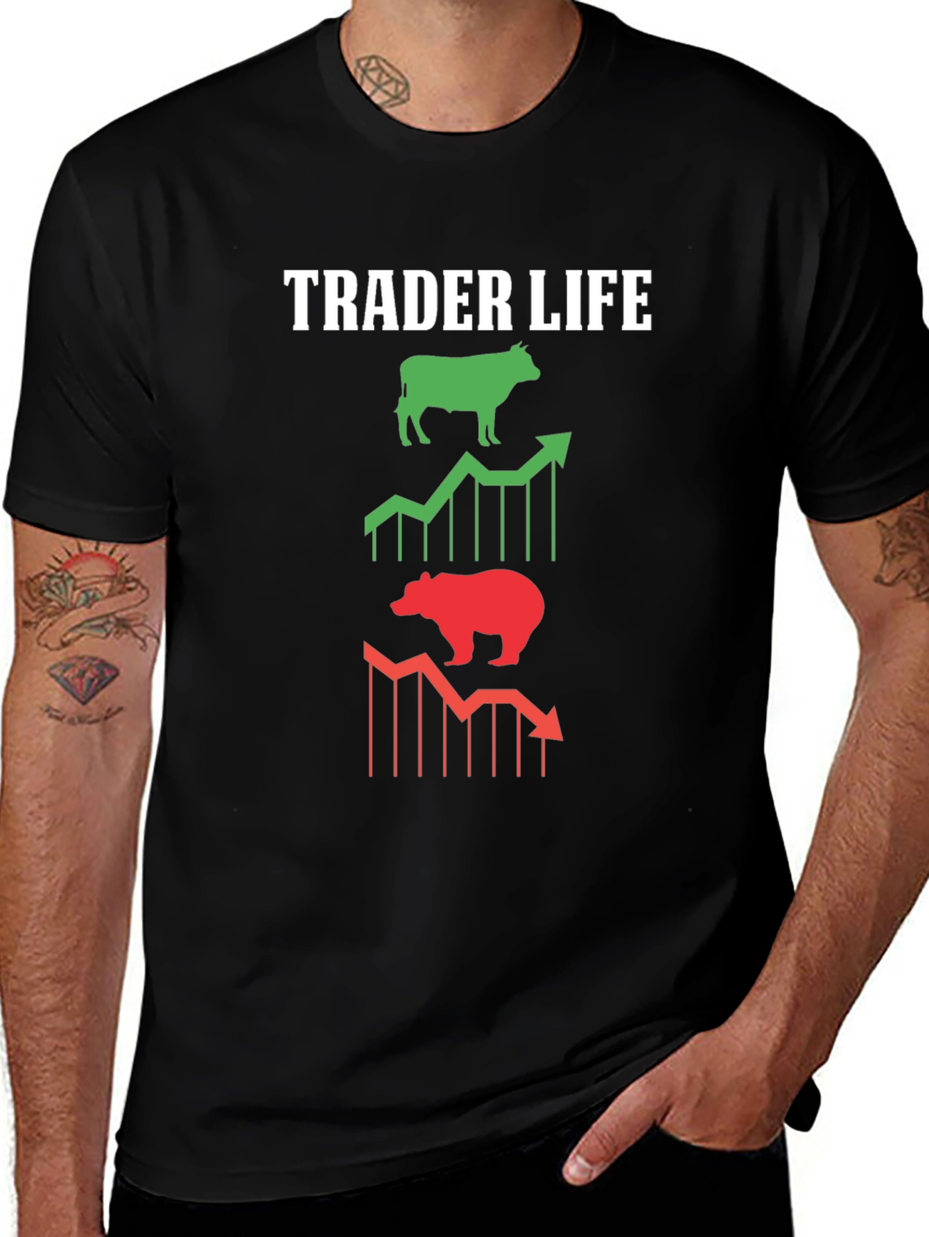 Trader Life Bull and Bear Black Graphic Tee