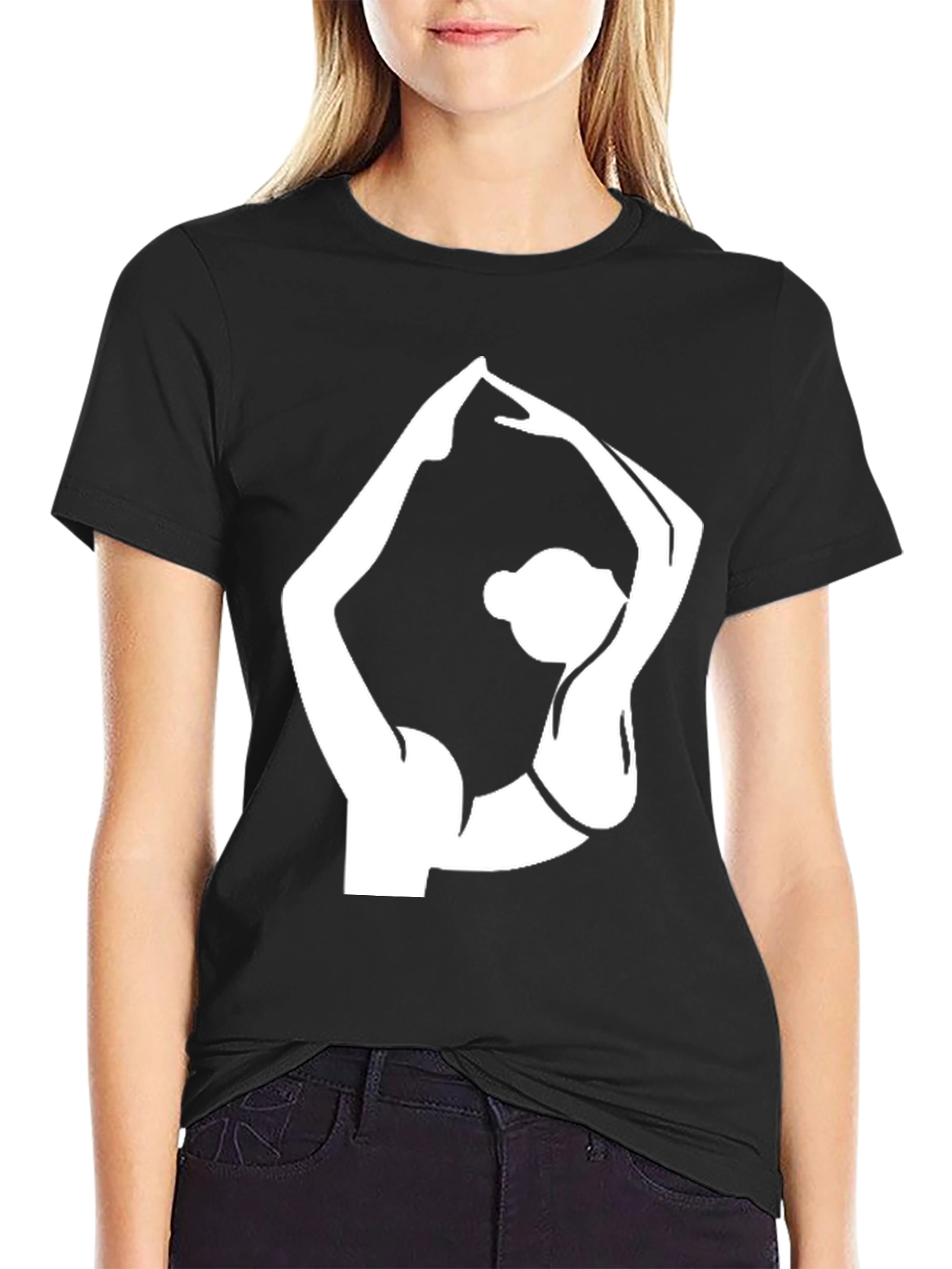 Yoga Pose Graphic Tee - Black Cotton Blend Shirt
