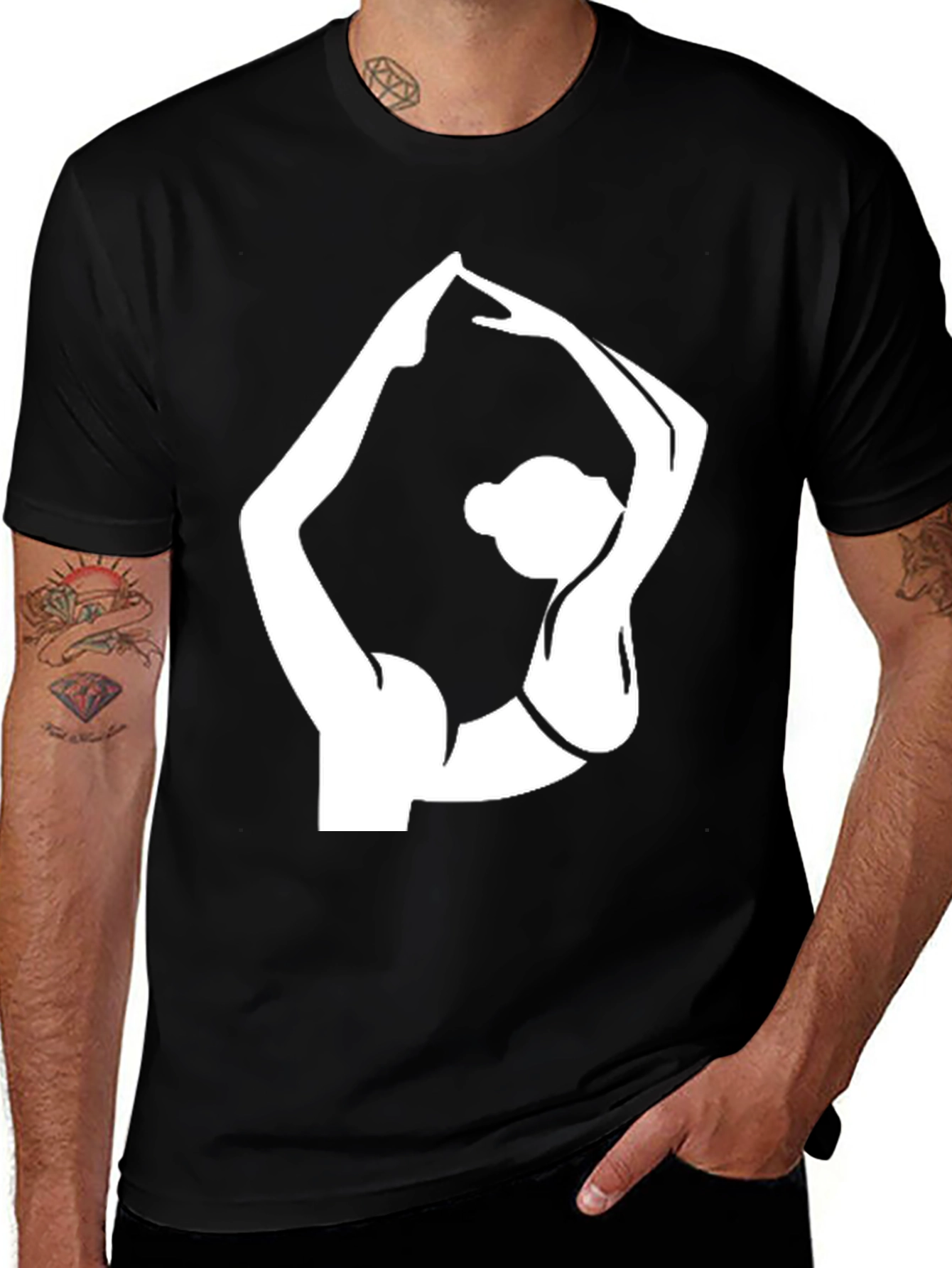Yoga Pose Graphic Tee - Black Cotton Blend Shirt