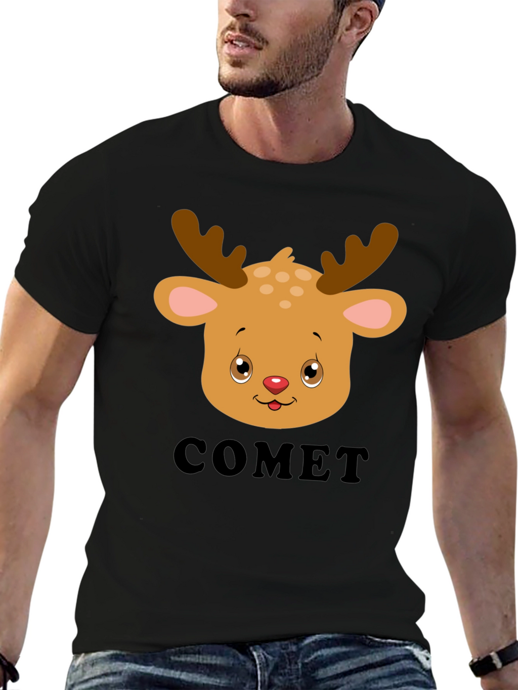 Comet Reindeer Graphic Tee - Black