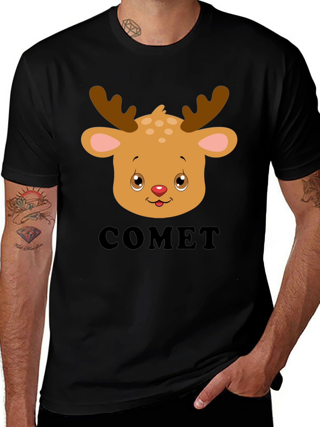 Comet Reindeer Graphic Tee - Black