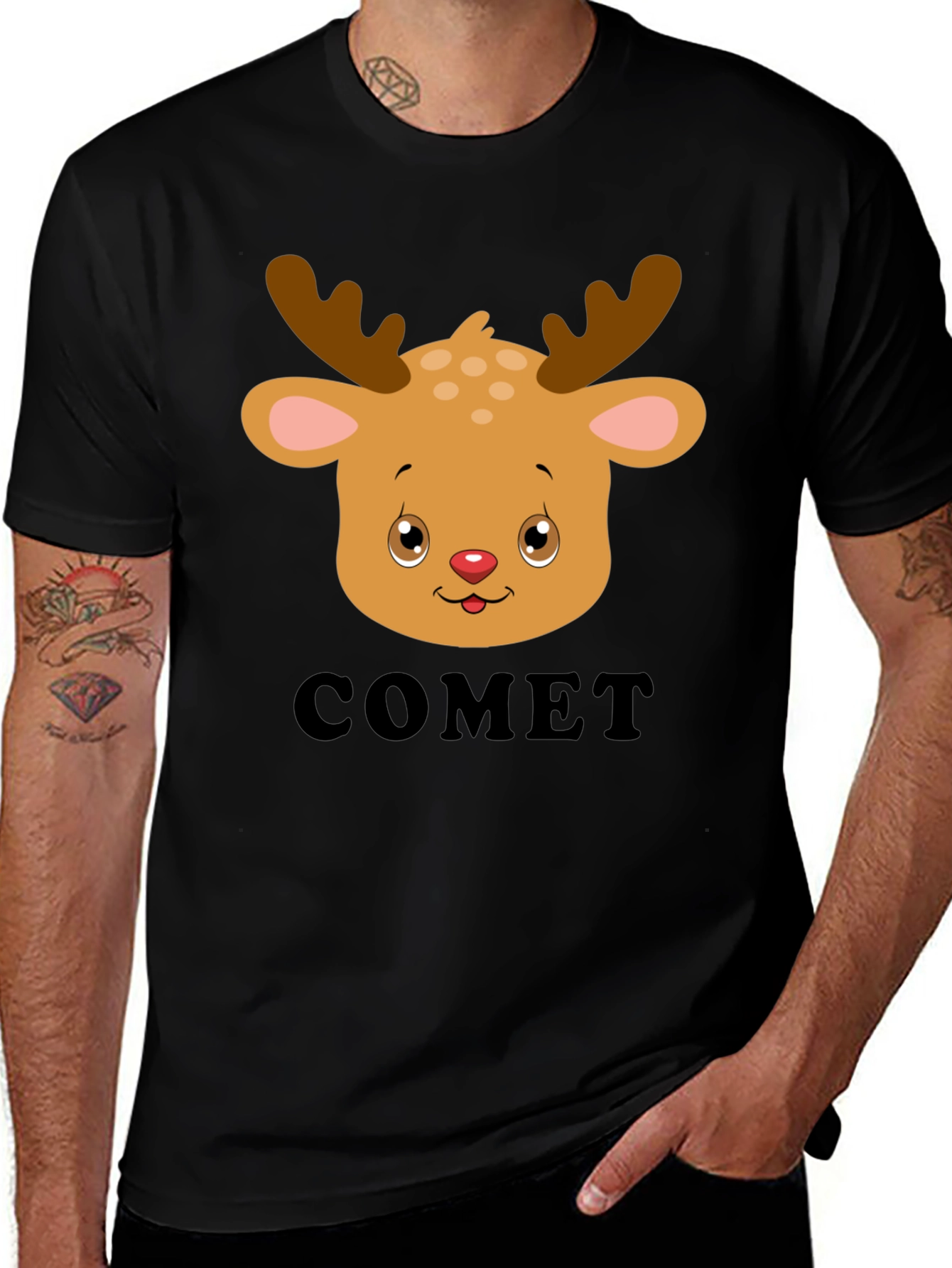 Comet Reindeer Graphic Tee - Black