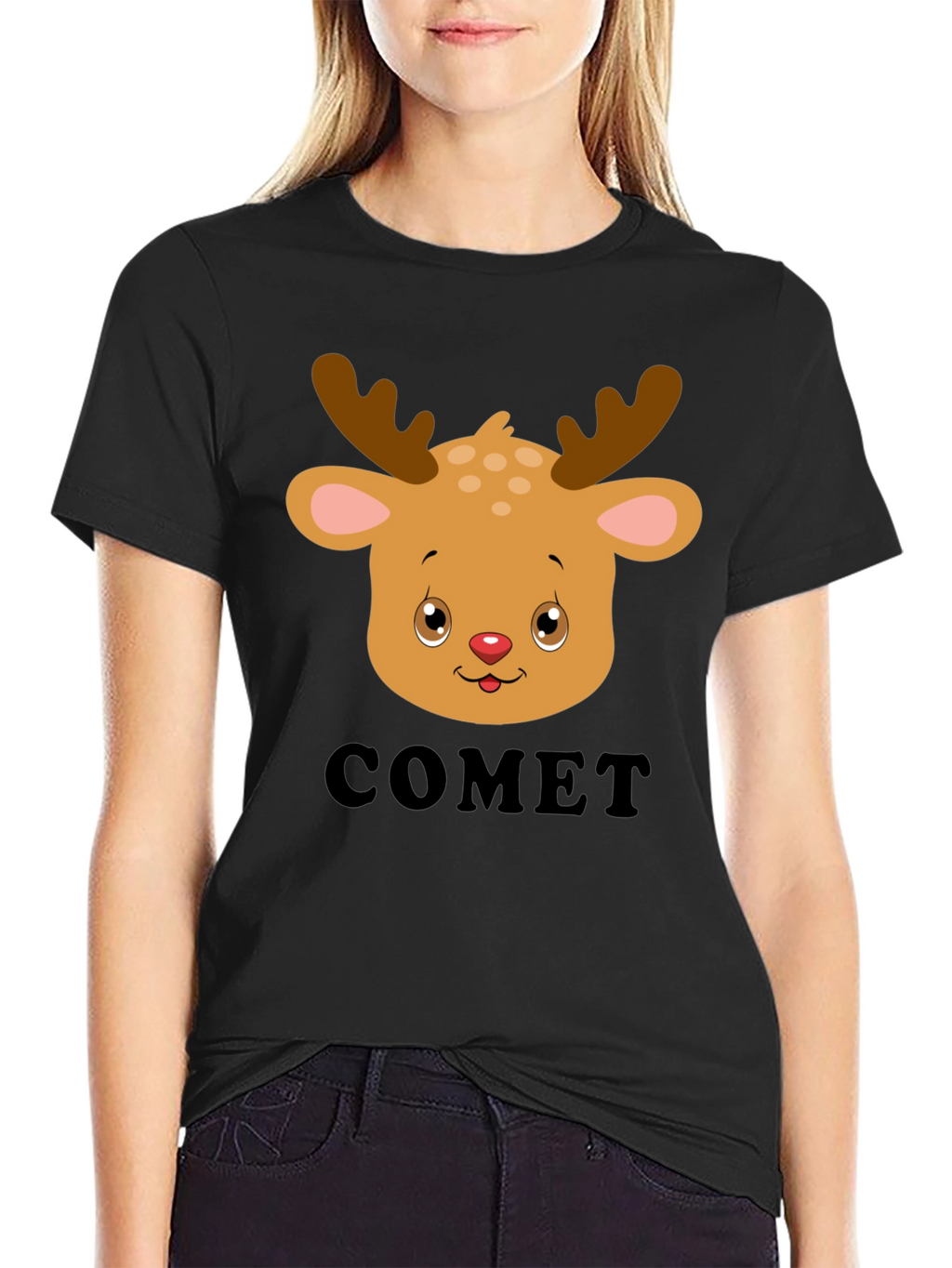 Comet Reindeer Graphic Tee - Black
