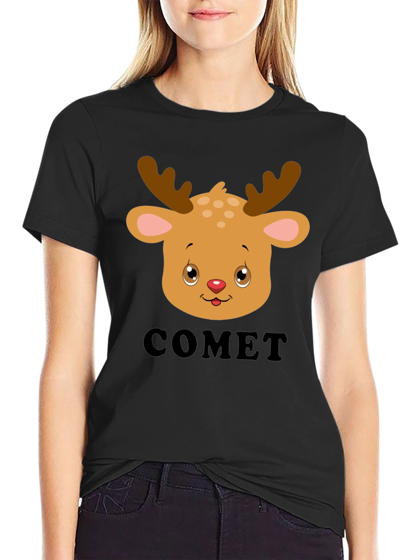 Comet Reindeer Graphic Tee - Black