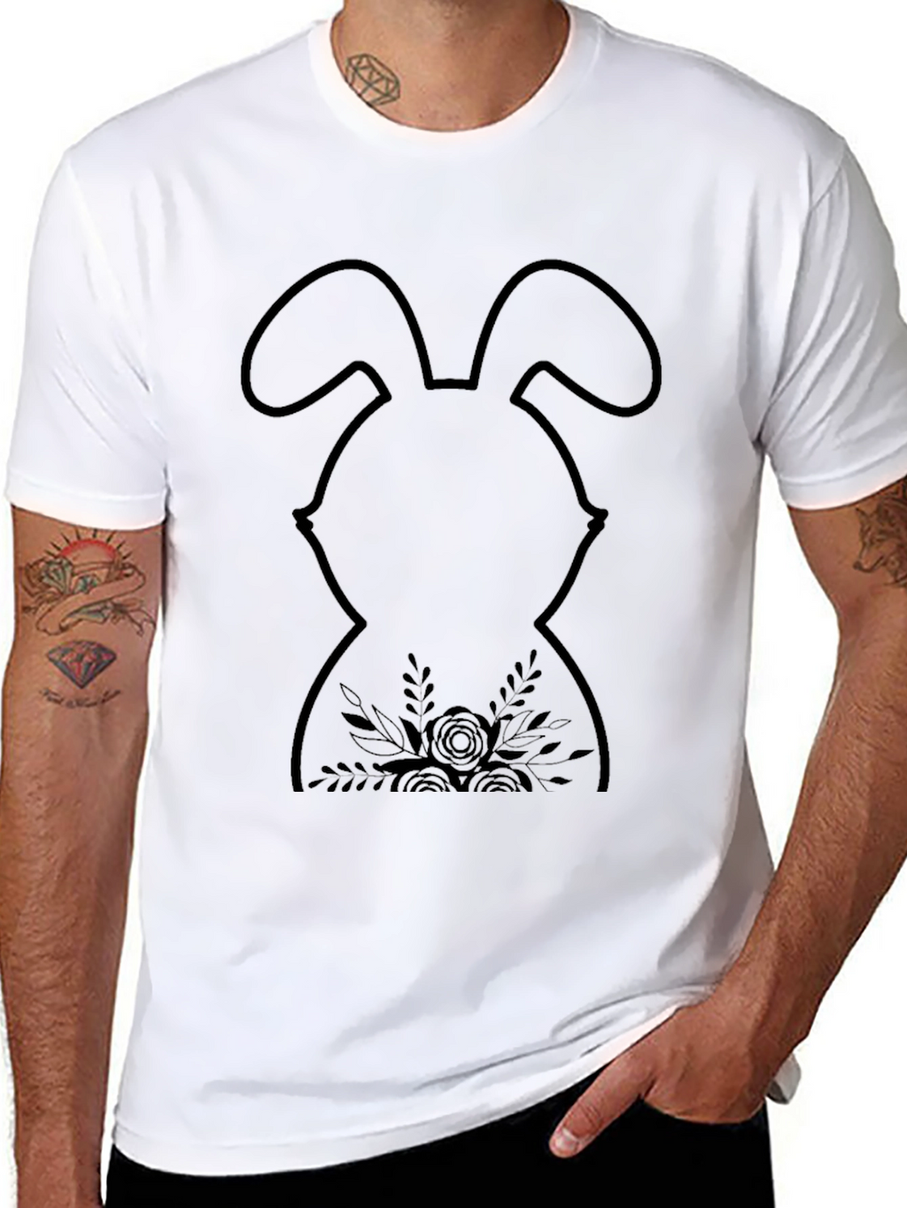 Easter Bunny Floral T-Shirt - Black