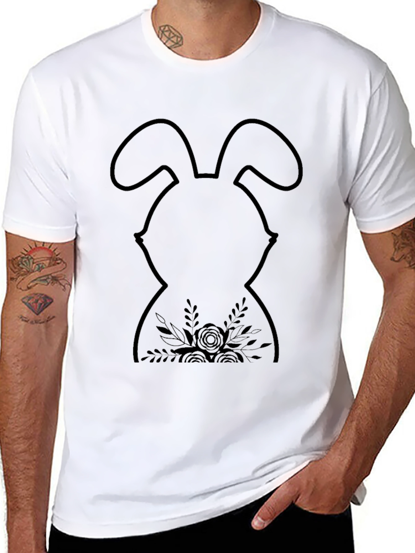 Easter Bunny Floral T-Shirt - Black