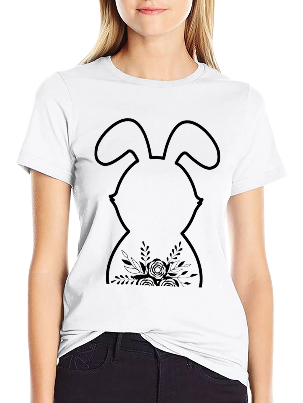 Easter Bunny Floral T-Shirt - Black