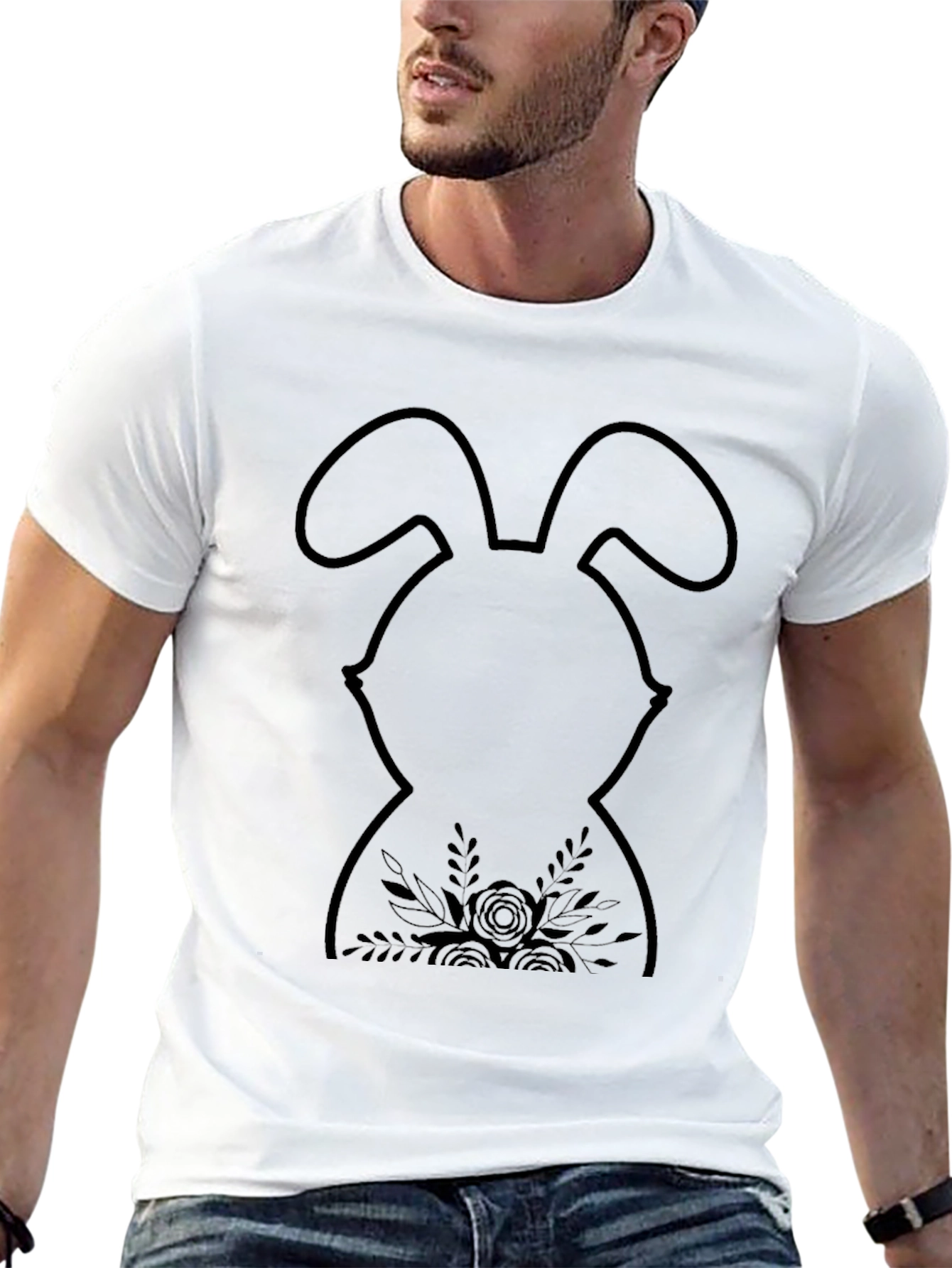 Easter Bunny Floral T-Shirt - Black
