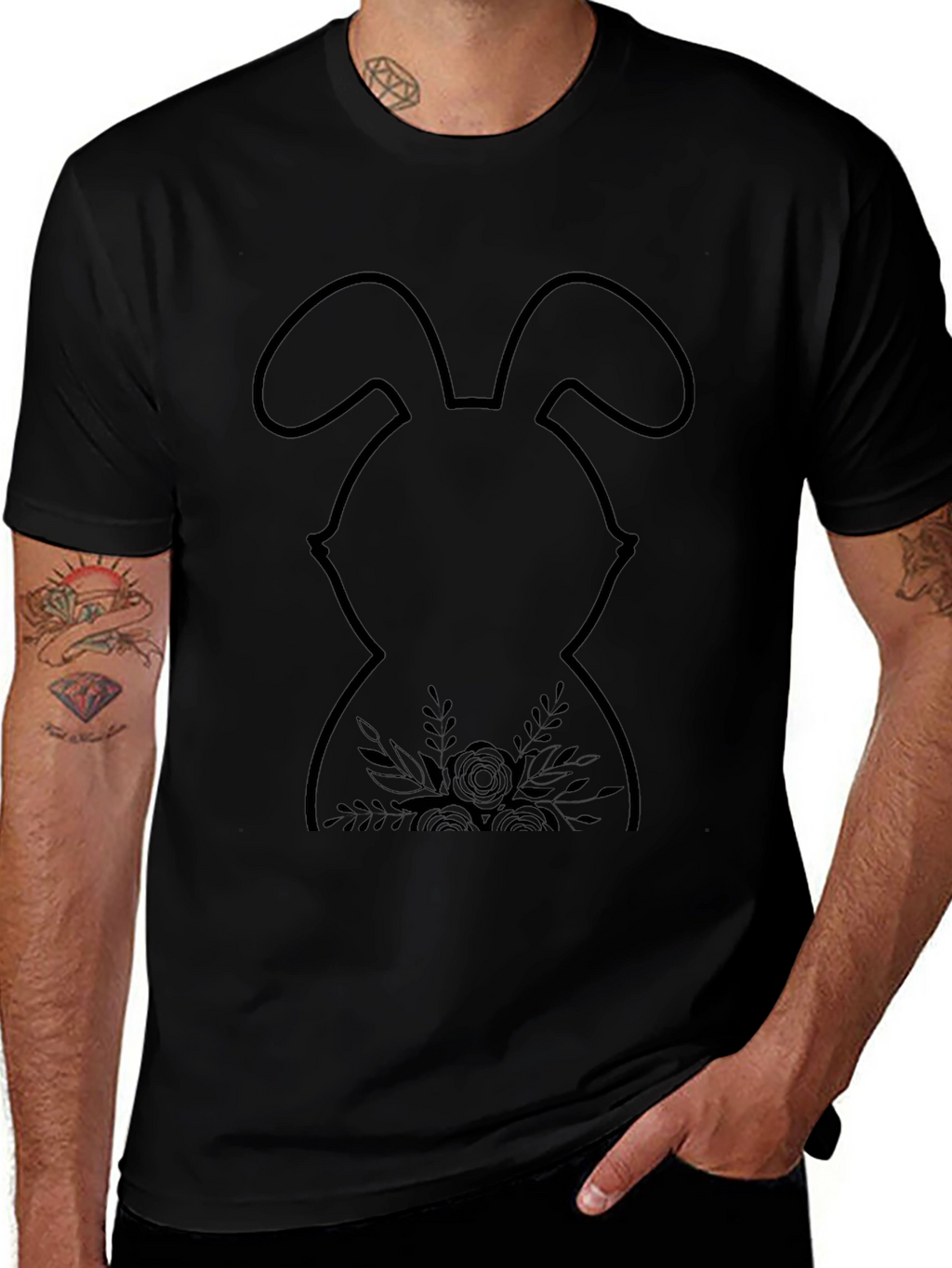Easter Bunny Floral T-Shirt - Black