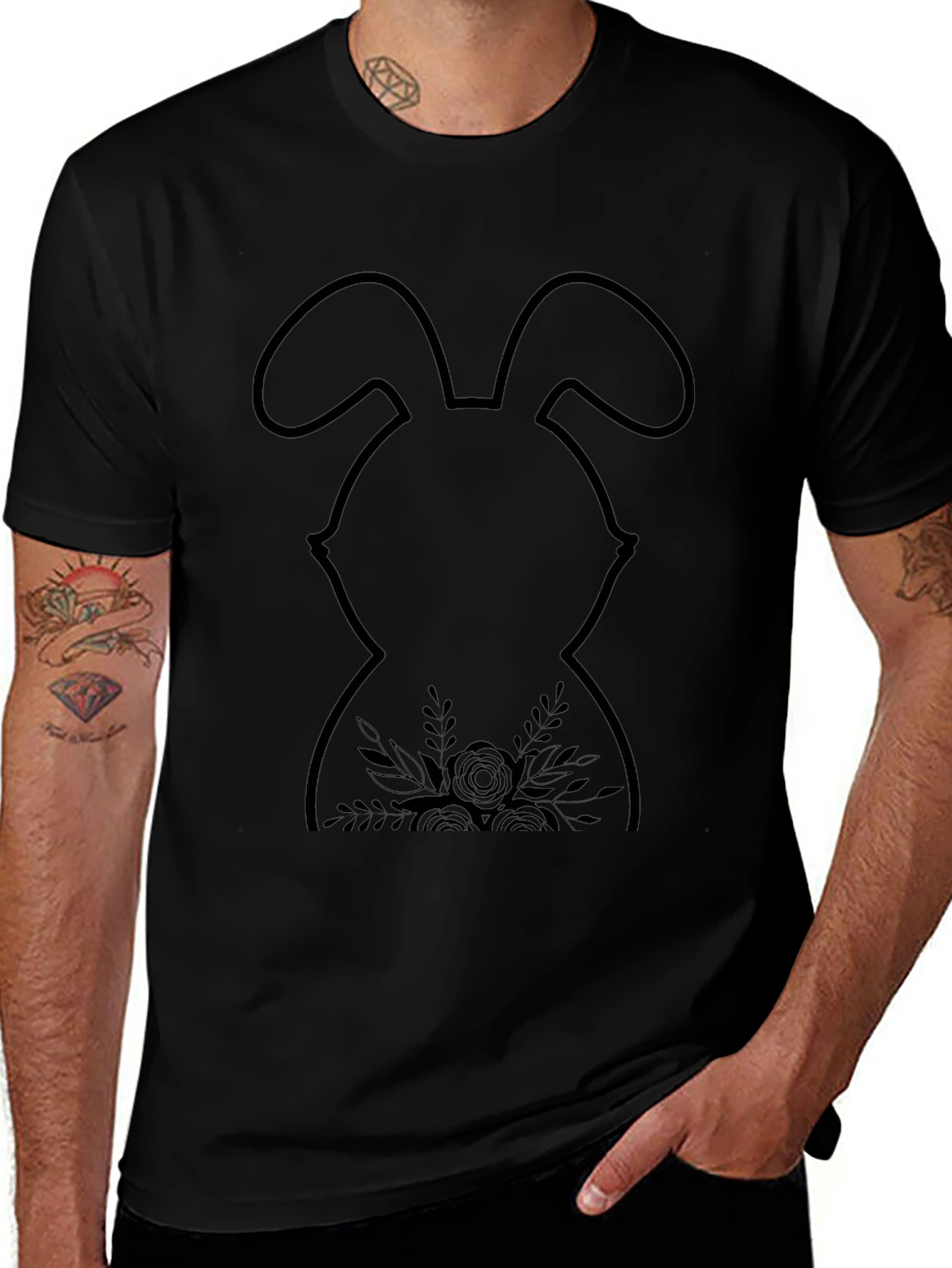 Easter Bunny Floral T-Shirt - Black