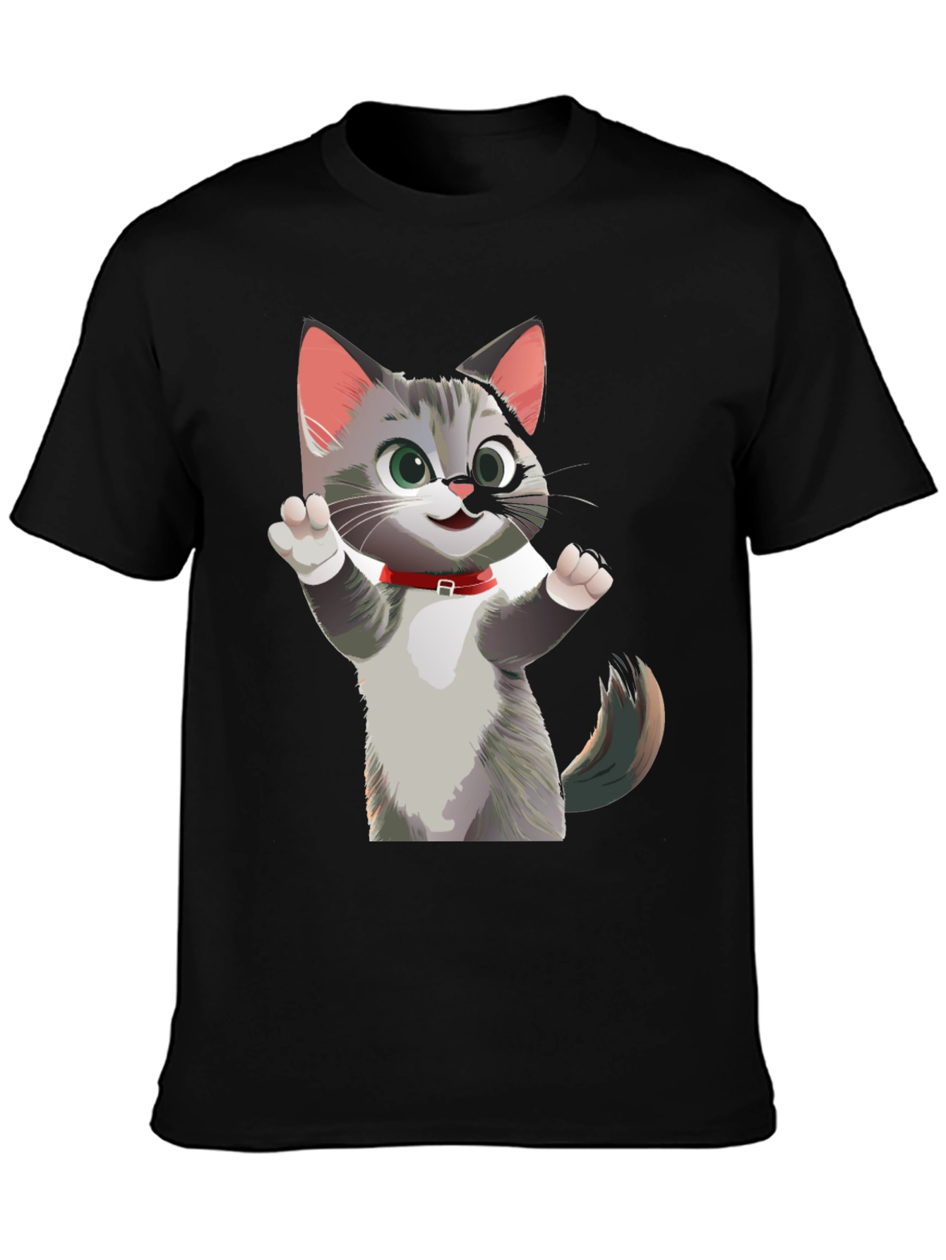 Cartoon Cat Graphic Tee - Fun & Stylish Black T-Shirt