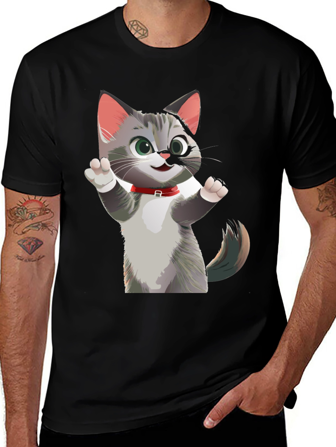 Cartoon Cat Graphic Tee - Fun & Stylish Black T-Shirt