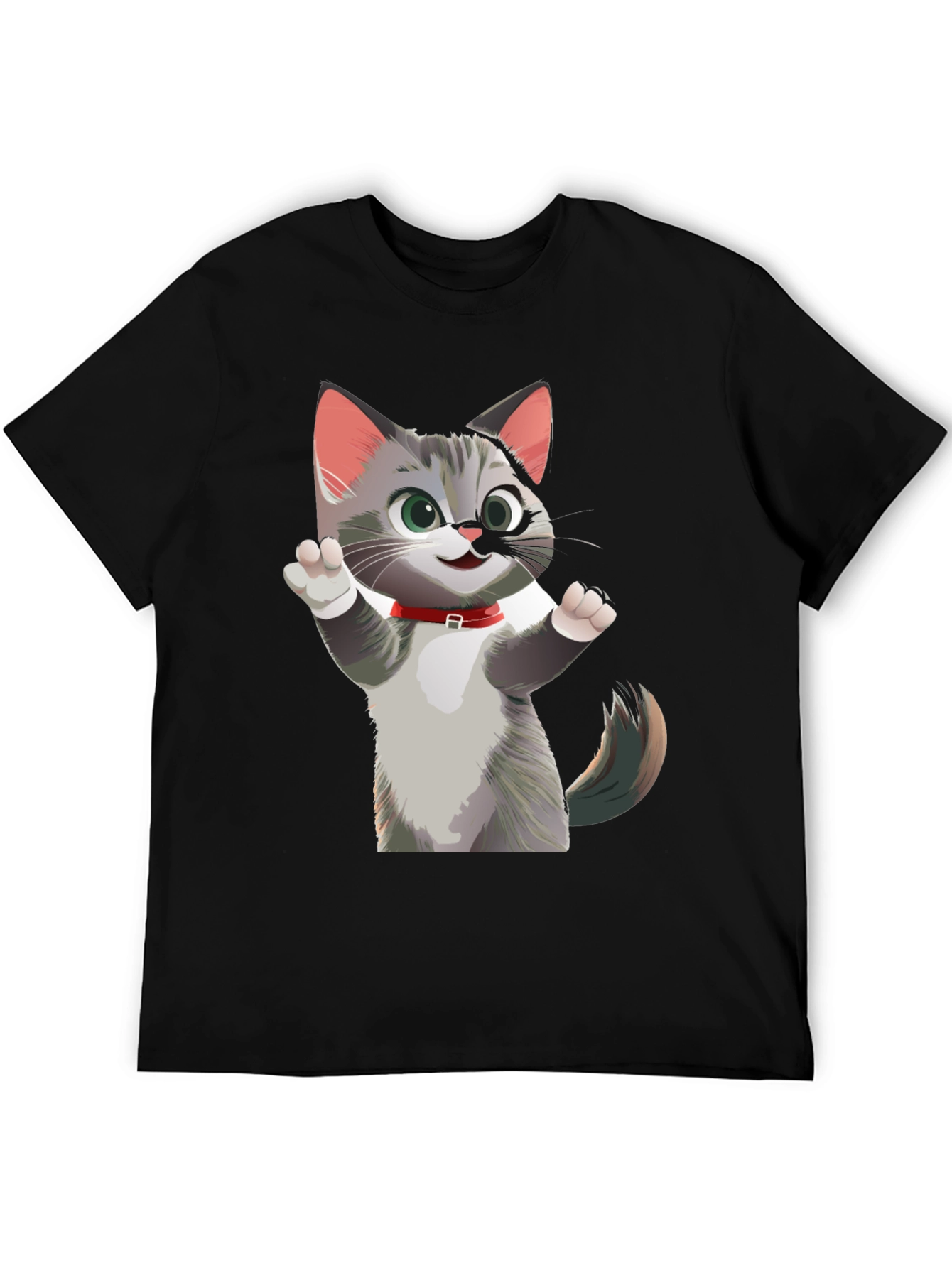 Cartoon Cat Graphic Tee - Fun & Stylish Black T-Shirt