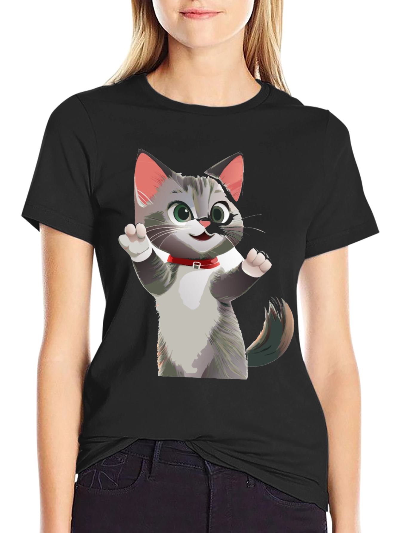 Cartoon Cat Graphic Tee - Fun & Stylish Black T-Shirt