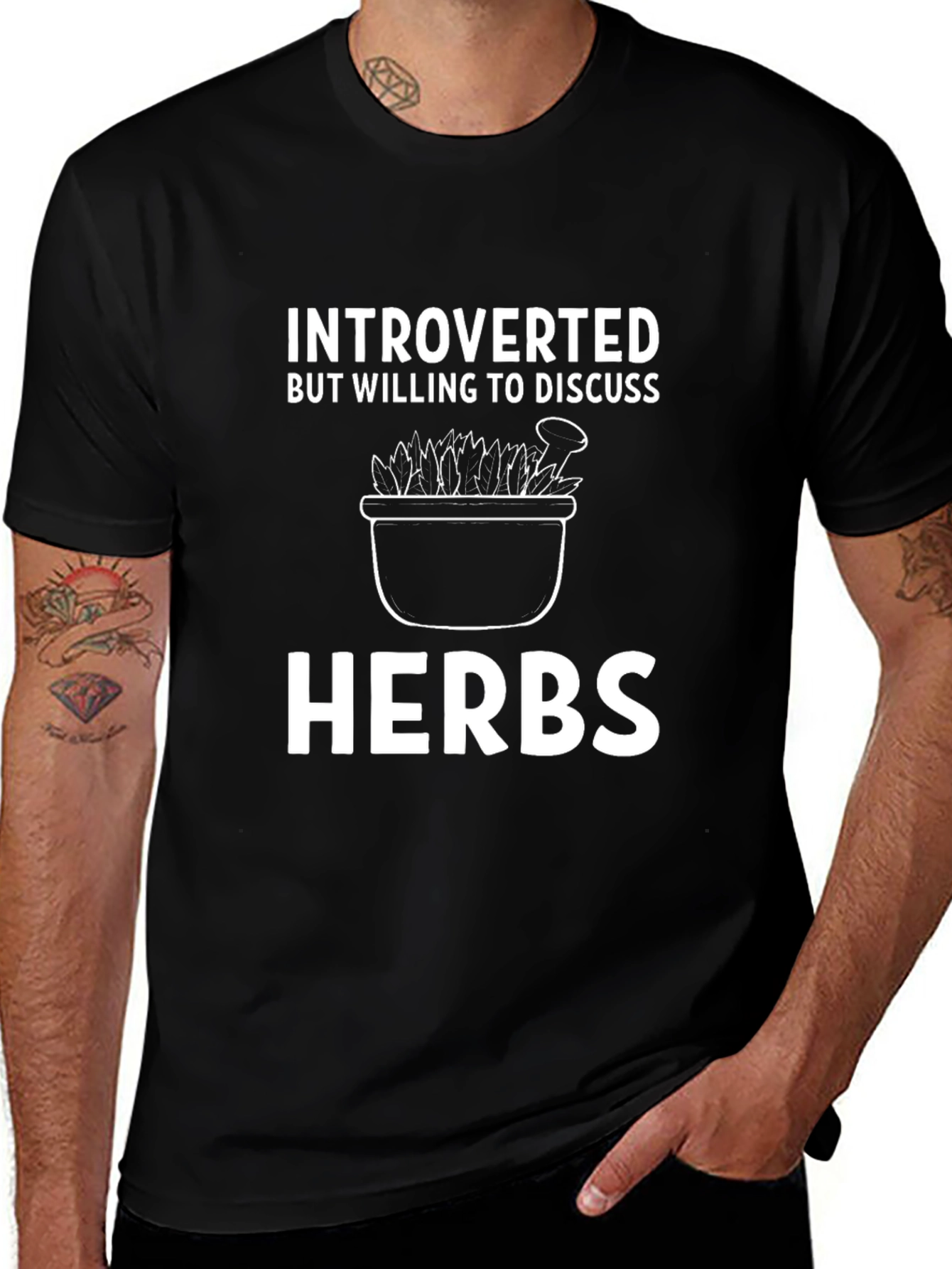Introverted Herbs Graphic Tee - Black Cotton T-Shirt
