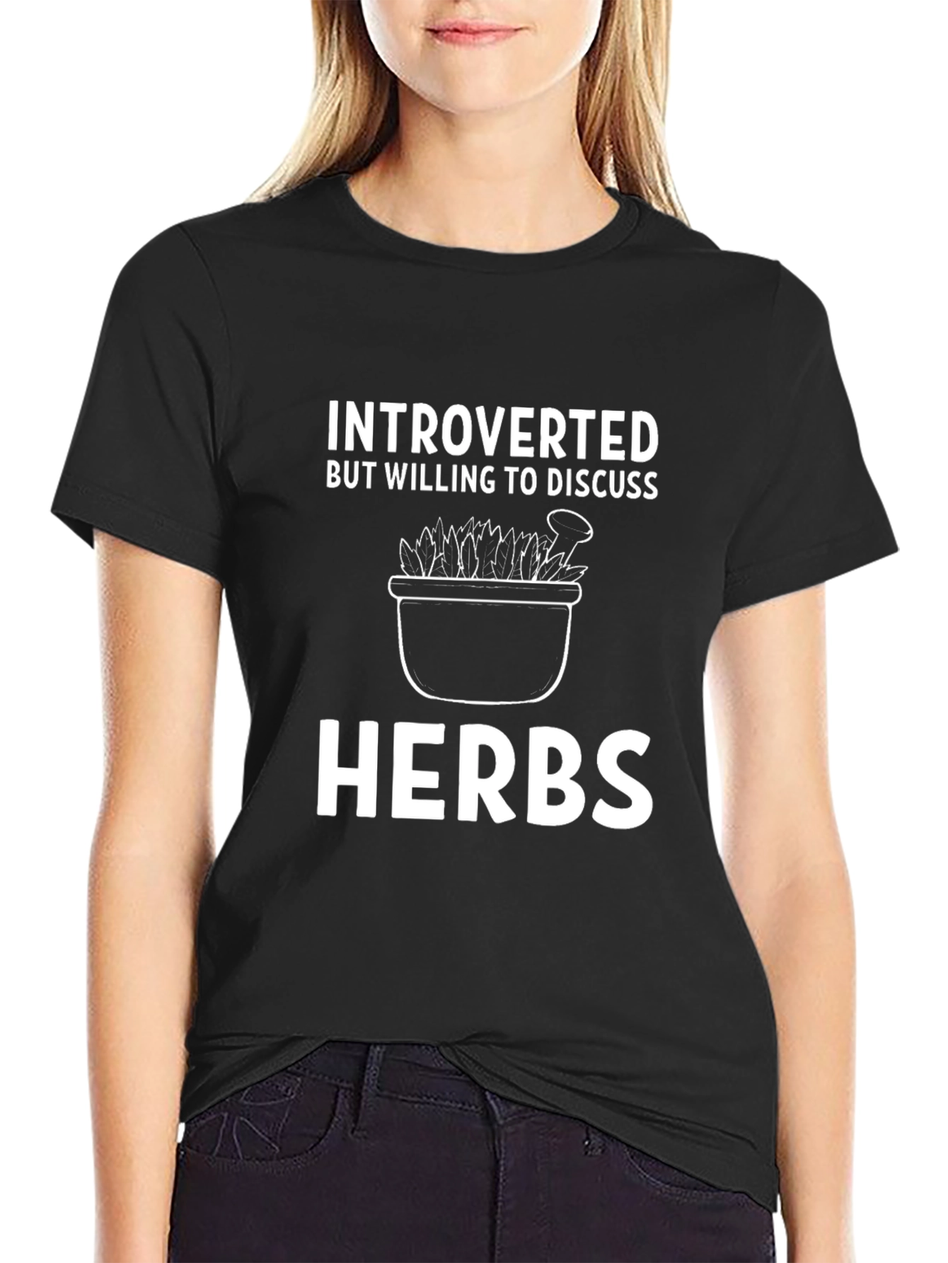 Introverted Herbs Graphic Tee - Black Cotton T-Shirt