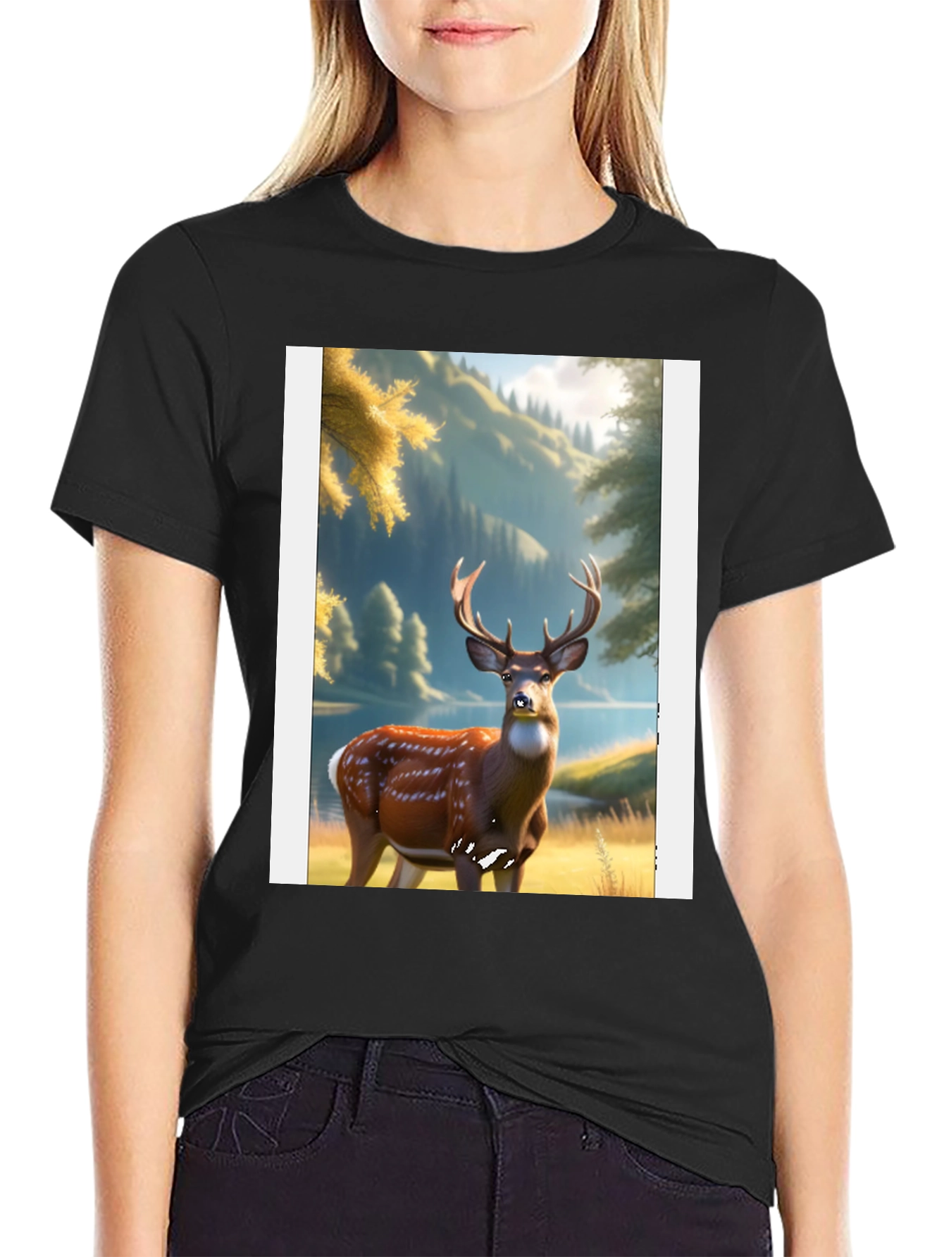 Deer Graphic Black T-Shirt