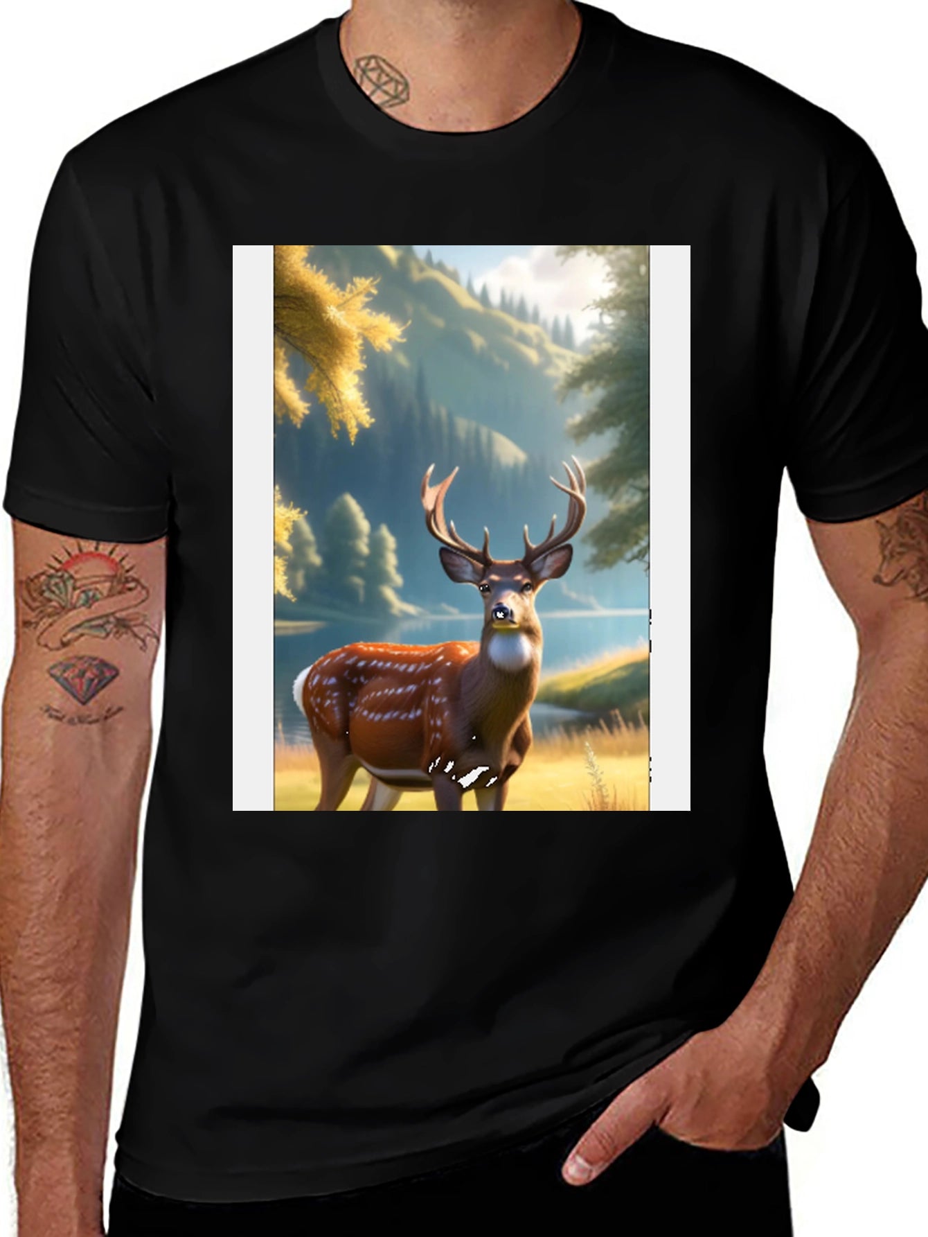 Deer Graphic Black T-Shirt